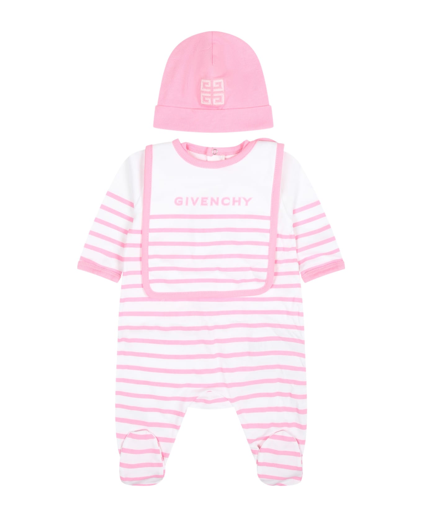 Givenchy Pink Set For Baby Girl With Logo Stripes - Rosa