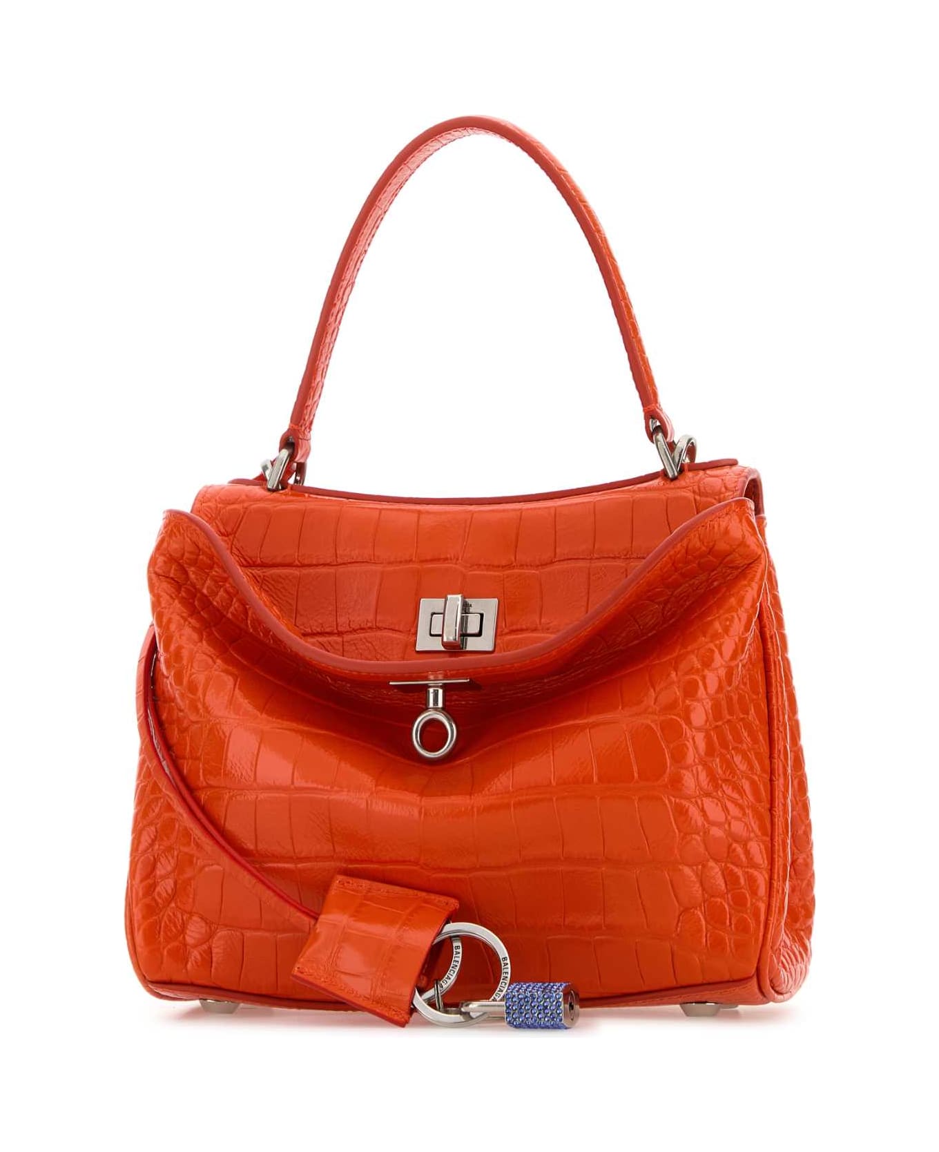Balenciaga Orange Leather Mini Rodeo Handbag - POP ORANGE/BLUE
