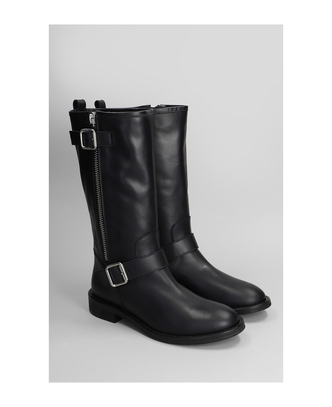 Via Roma 15 Low Heels Ankle Boots In Black Leather - black