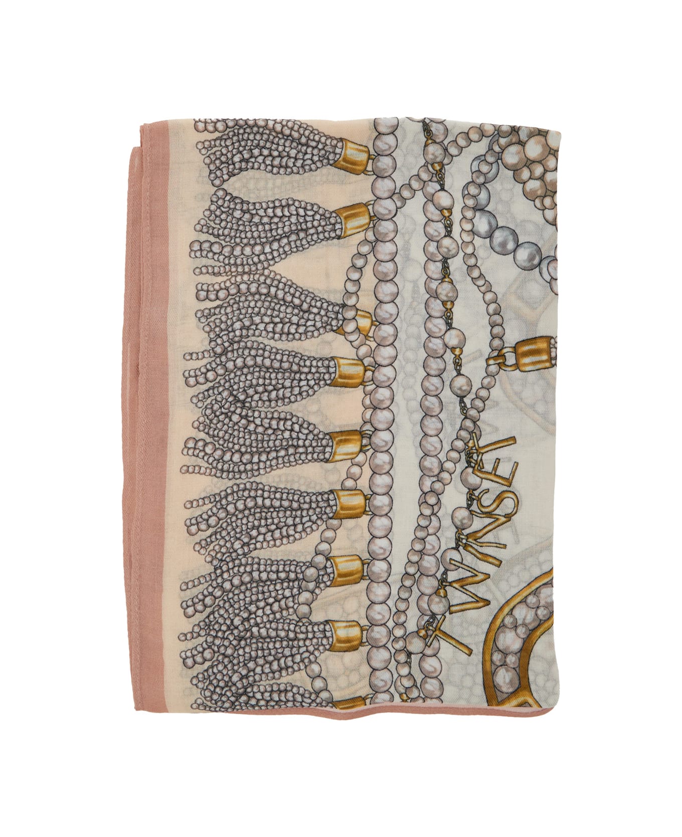 TwinSet Multicolor Scarf With All-over Pearl Print And Logo Lettering Detail In Modal Woman - Multicolor