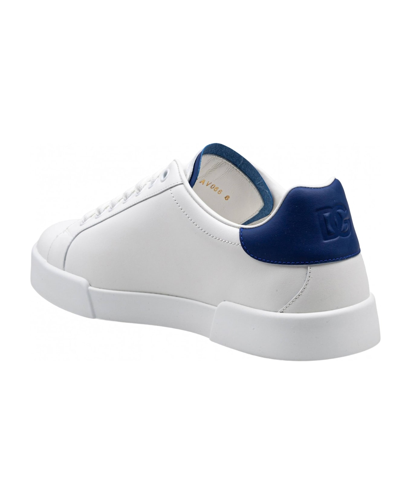 Dolce & Gabbana Portofino Light Sneakers In White And Blue Leather - WHITE/BLUETTE