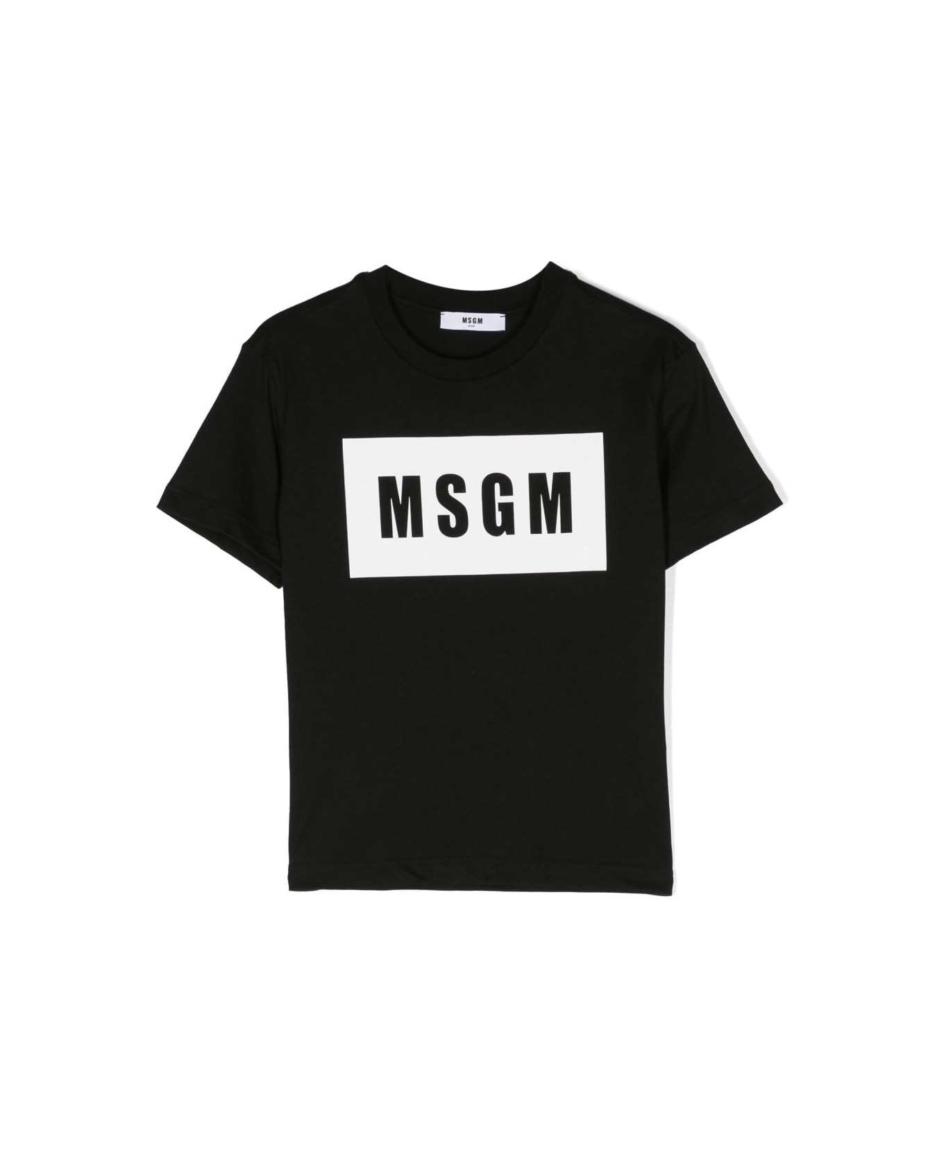 MSGM T-shirt Nera In Jersey Di Cotone Bambino - Nero