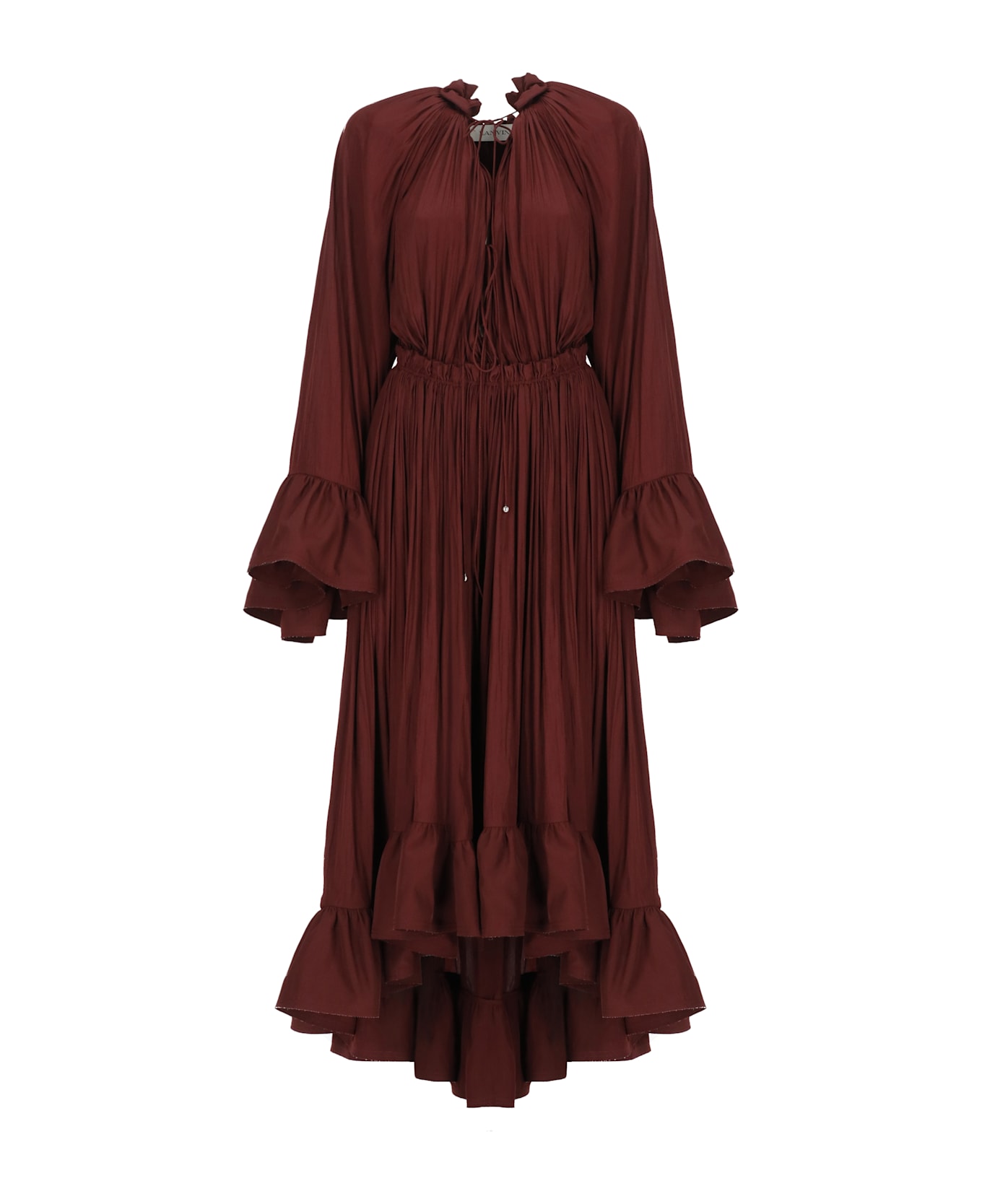 Lanvin Midi Pleated Dress - Bordeaux
