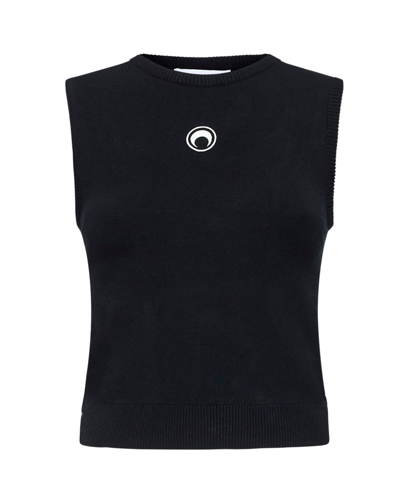 Marine Serre Sleeveless Ribbed Knit Top - Black