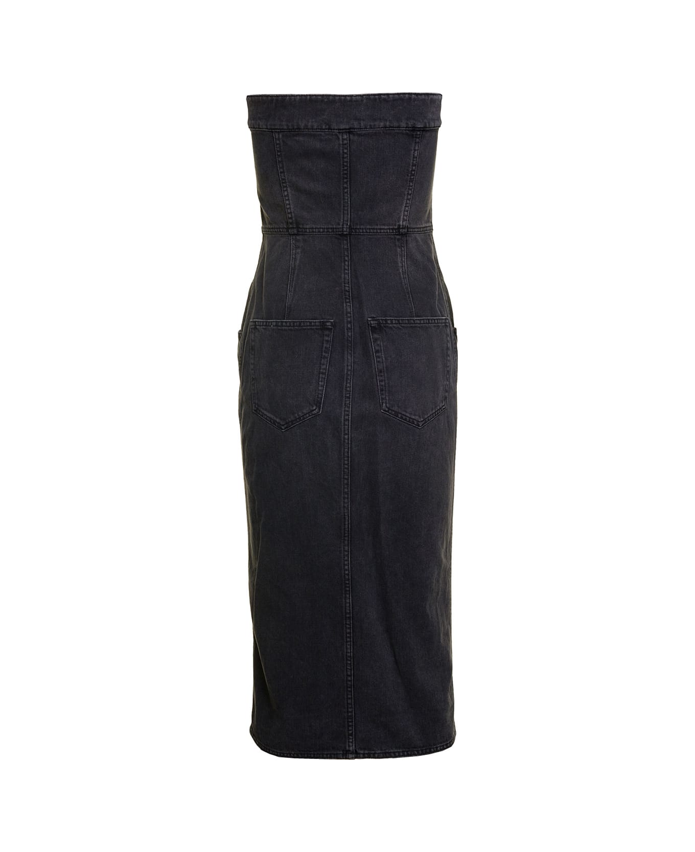 Isabel Marant Dark Grey Strapless Midi Dress With Branded Buttons In Cotton Denim Woman - Grey