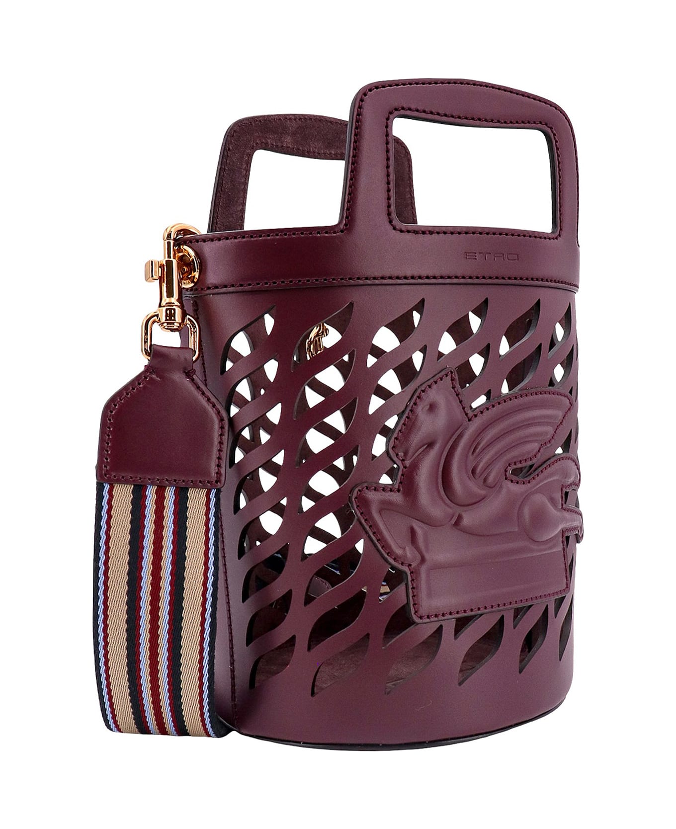 Etro Perforated Leather Bucket Bag With Shoulder Strap - Brown
