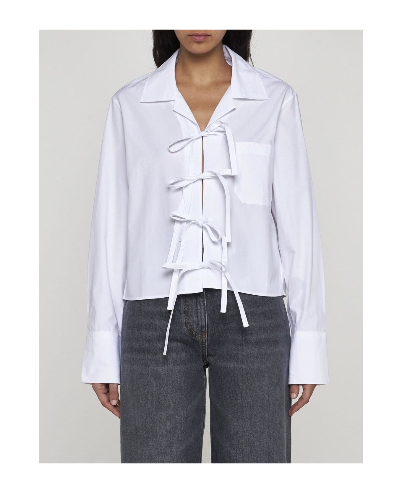 J.W. Anderson Bow-tie Cotton Cropped Shirt - White