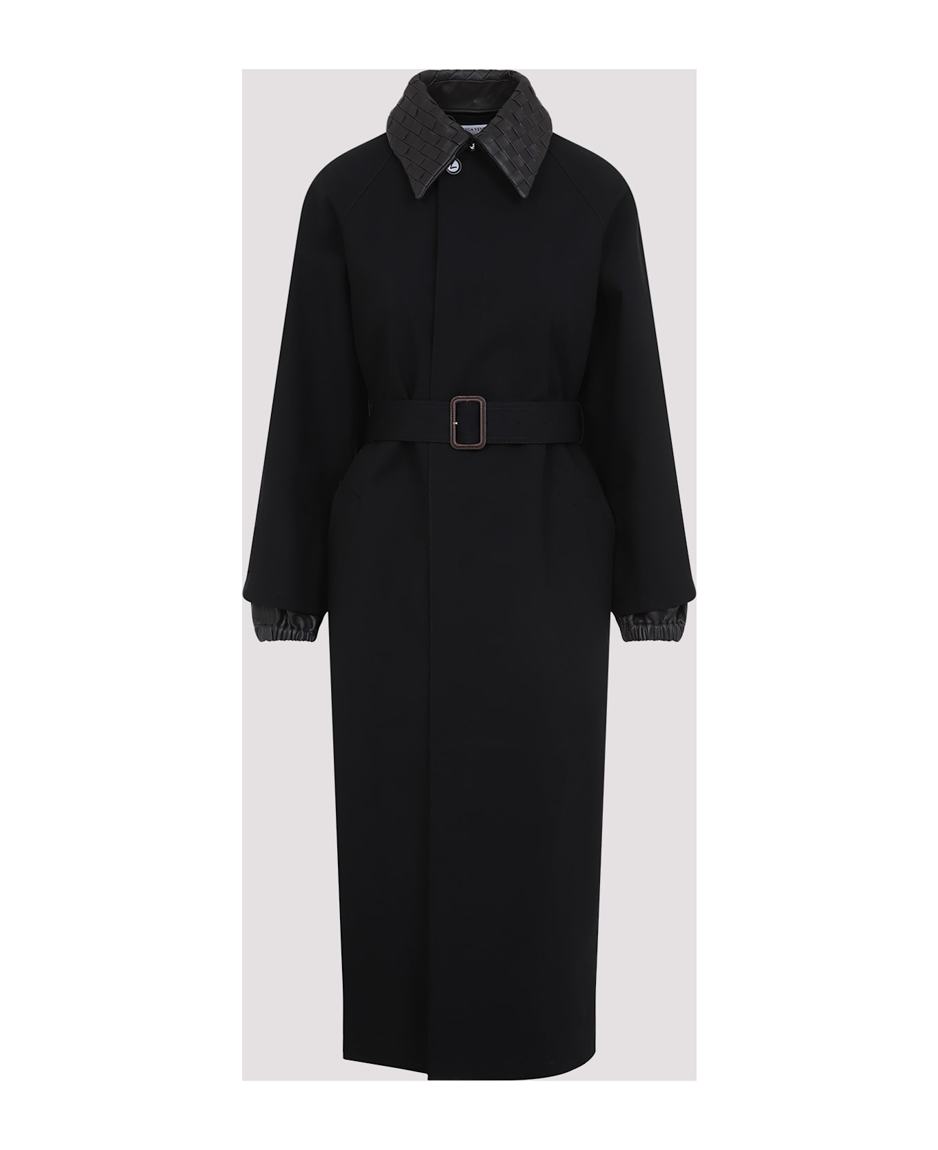 Bottega Veneta Cotton Collar Intrecciato Trench - Black