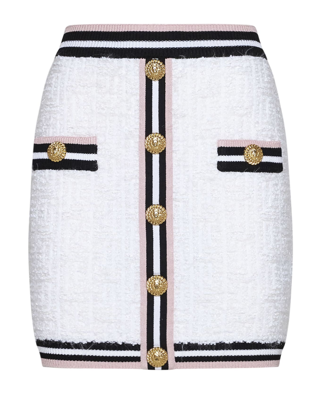 Balmain Monogram Knit Skirt - Blanc/noir/blanc/rose