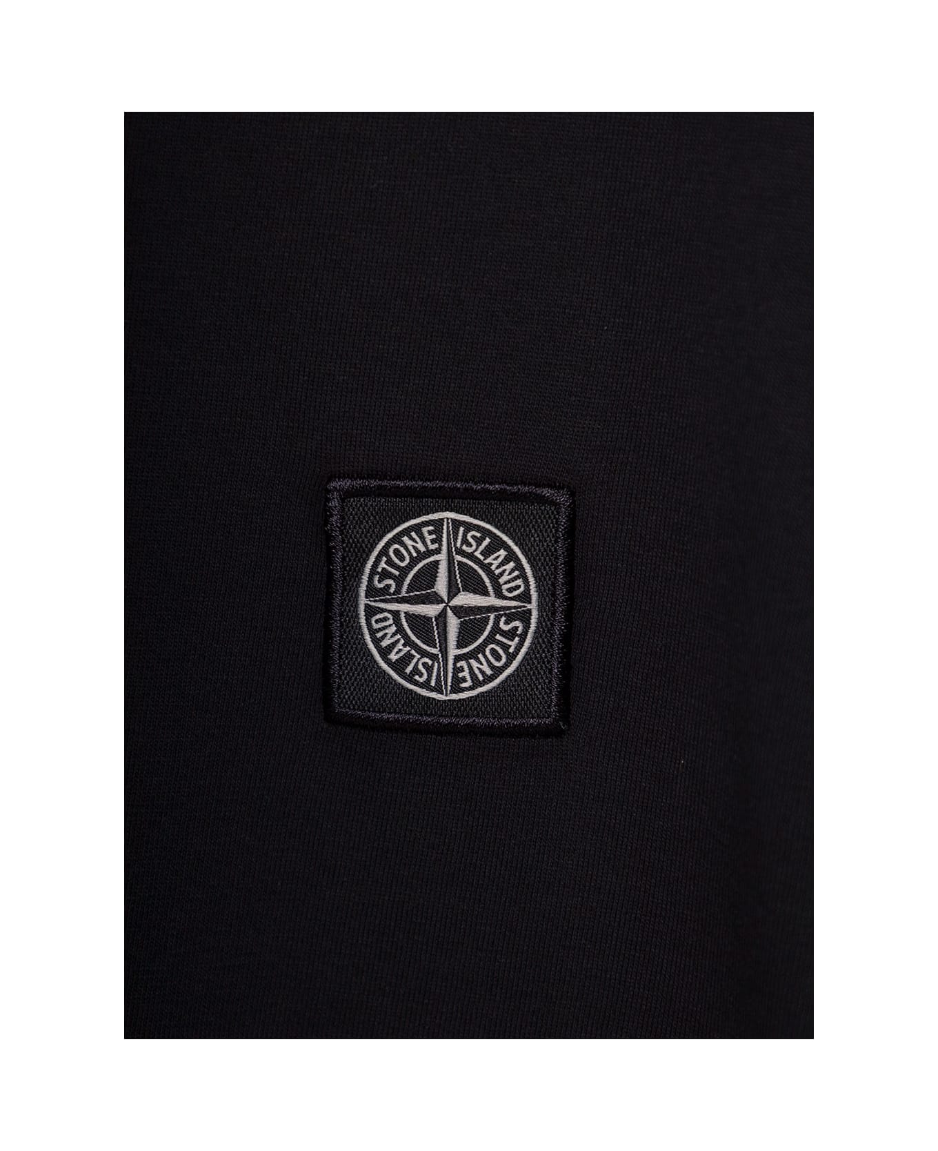 Stone Island Junior Black Crewneck T-shirt With Patch Logo In Cotton Boy - Black