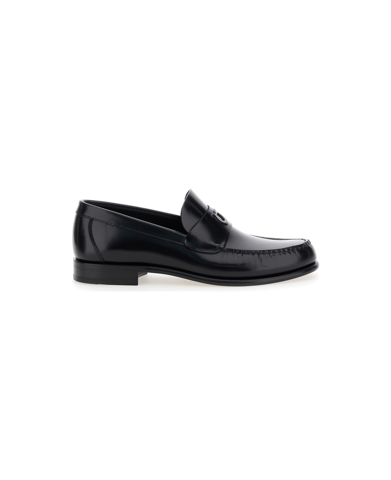 Ferragamo 'bart' Black Loafers With Embossed Gancini Detail On The Front In Leather Man - Black