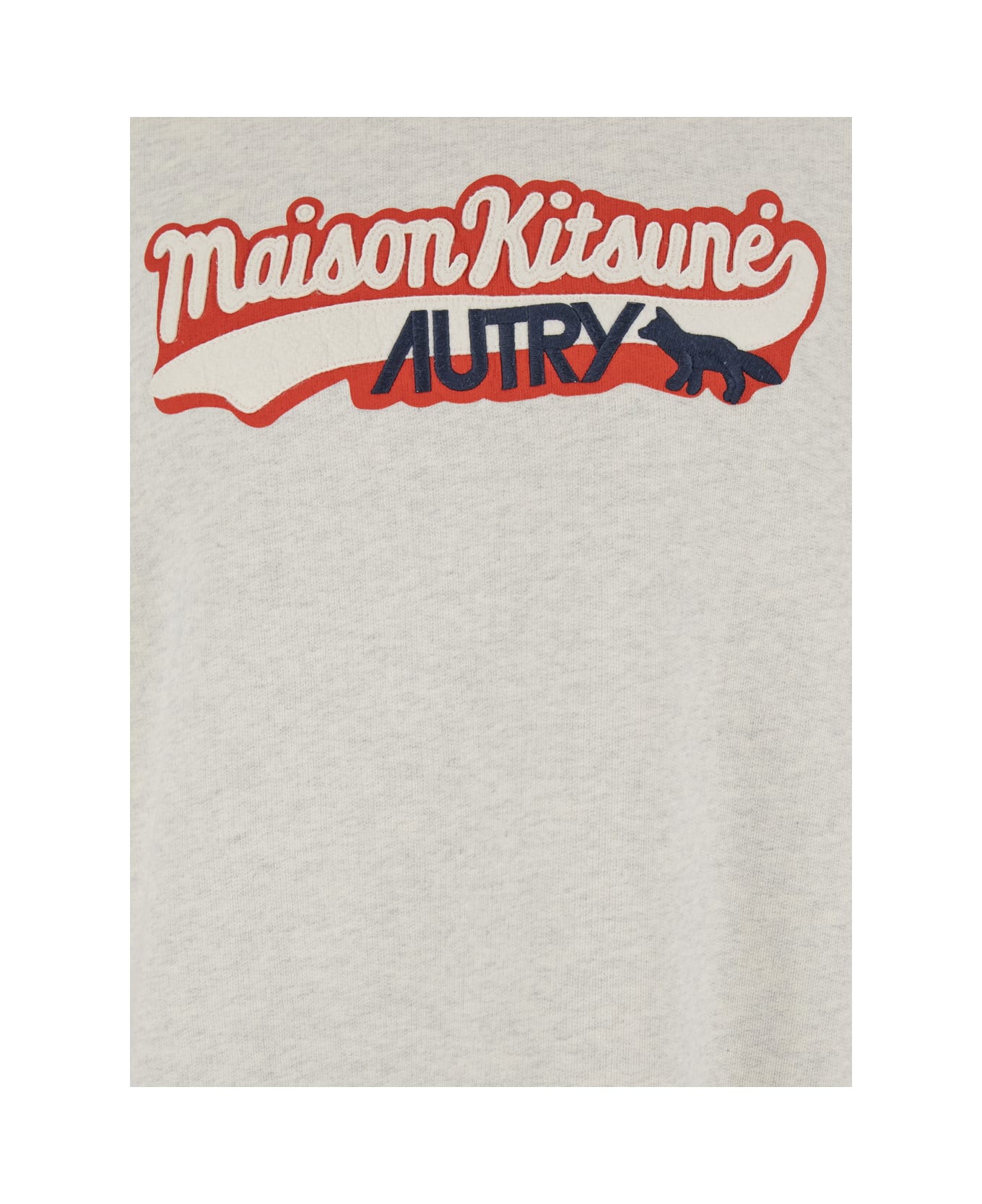 Autry Grey Crewneck Sweatshirt With Print On The Front And Ribbed Trims In Cotton Man - Grey