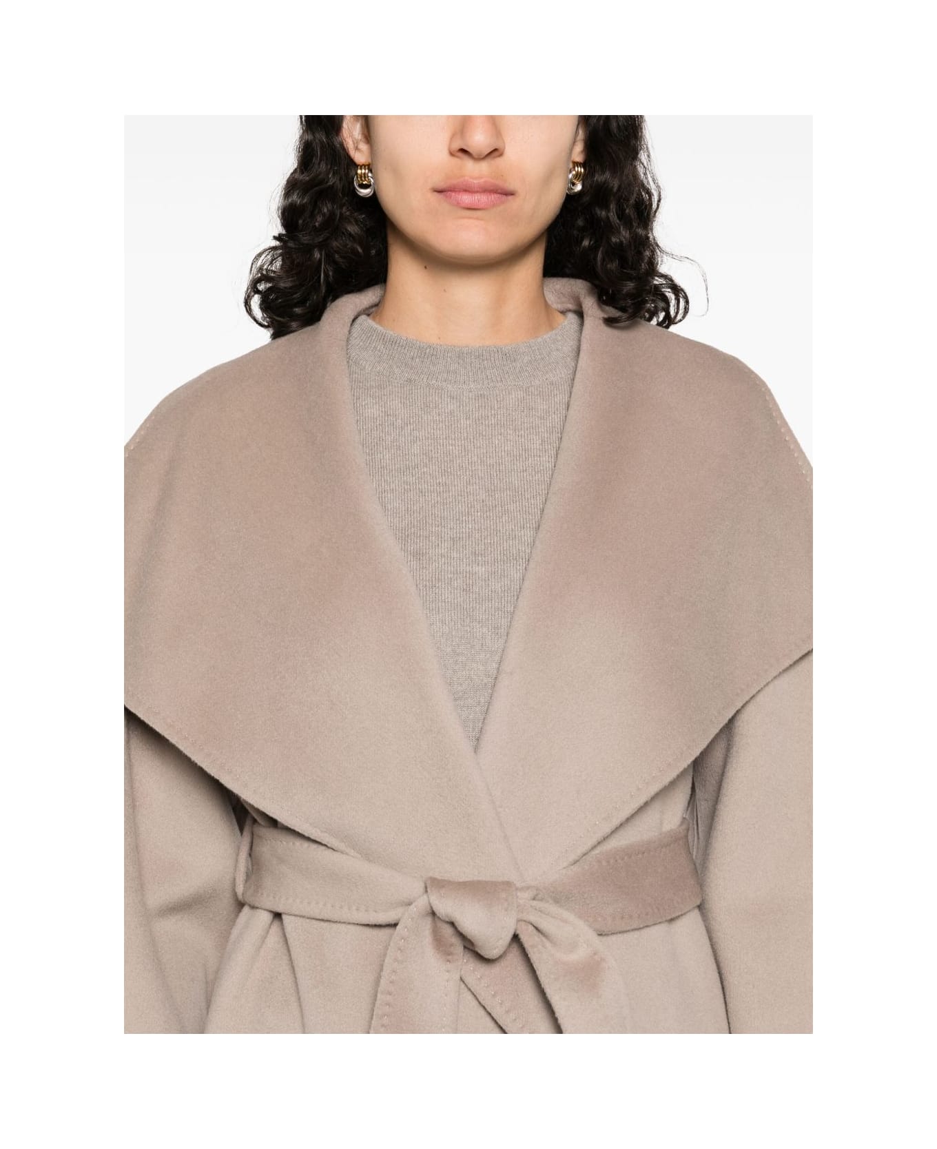 Goat Cashmere Belted Coat - Beige