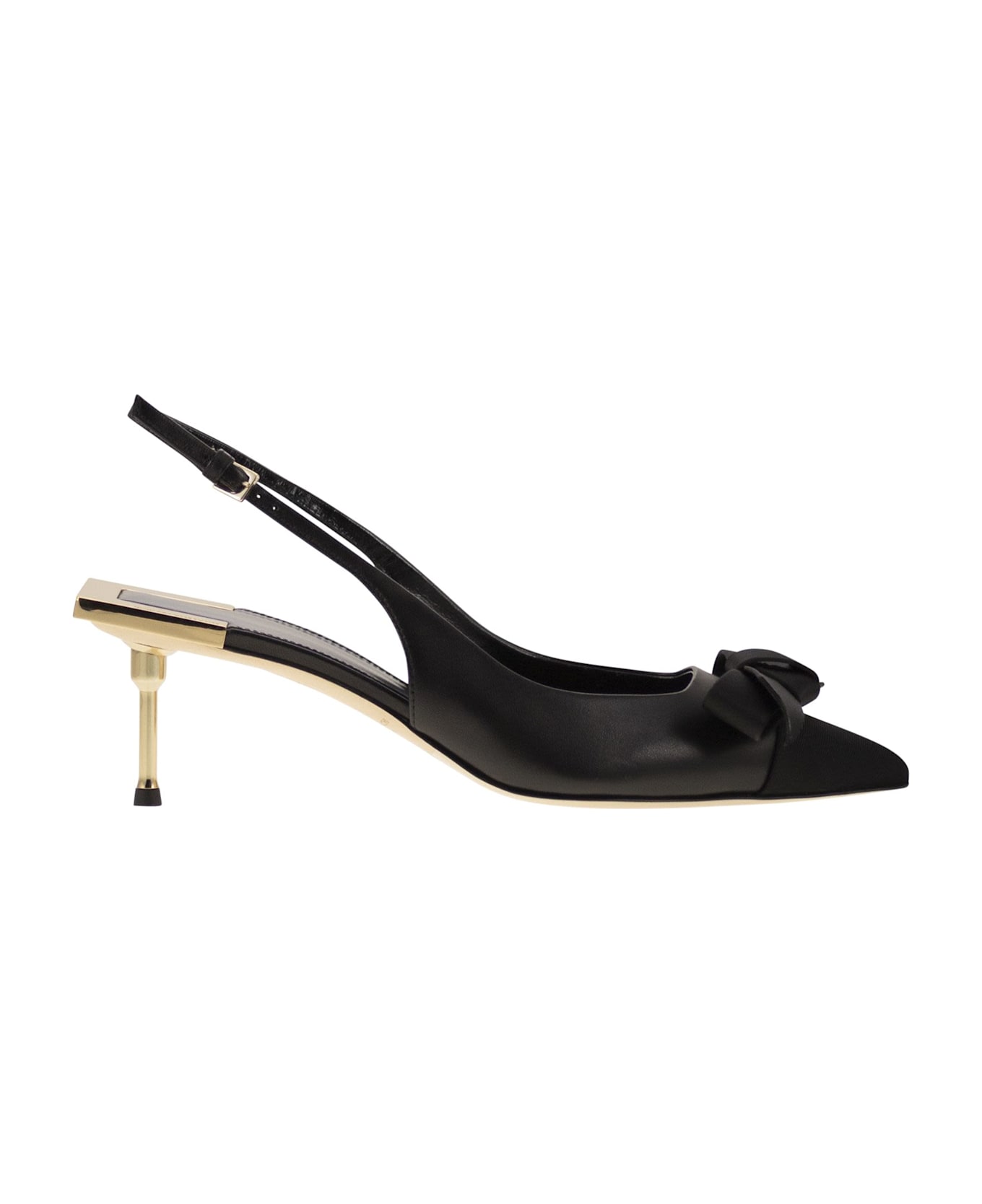 Elisabetta Franchi Nappa Leather Slingback With Satin Bow - Black