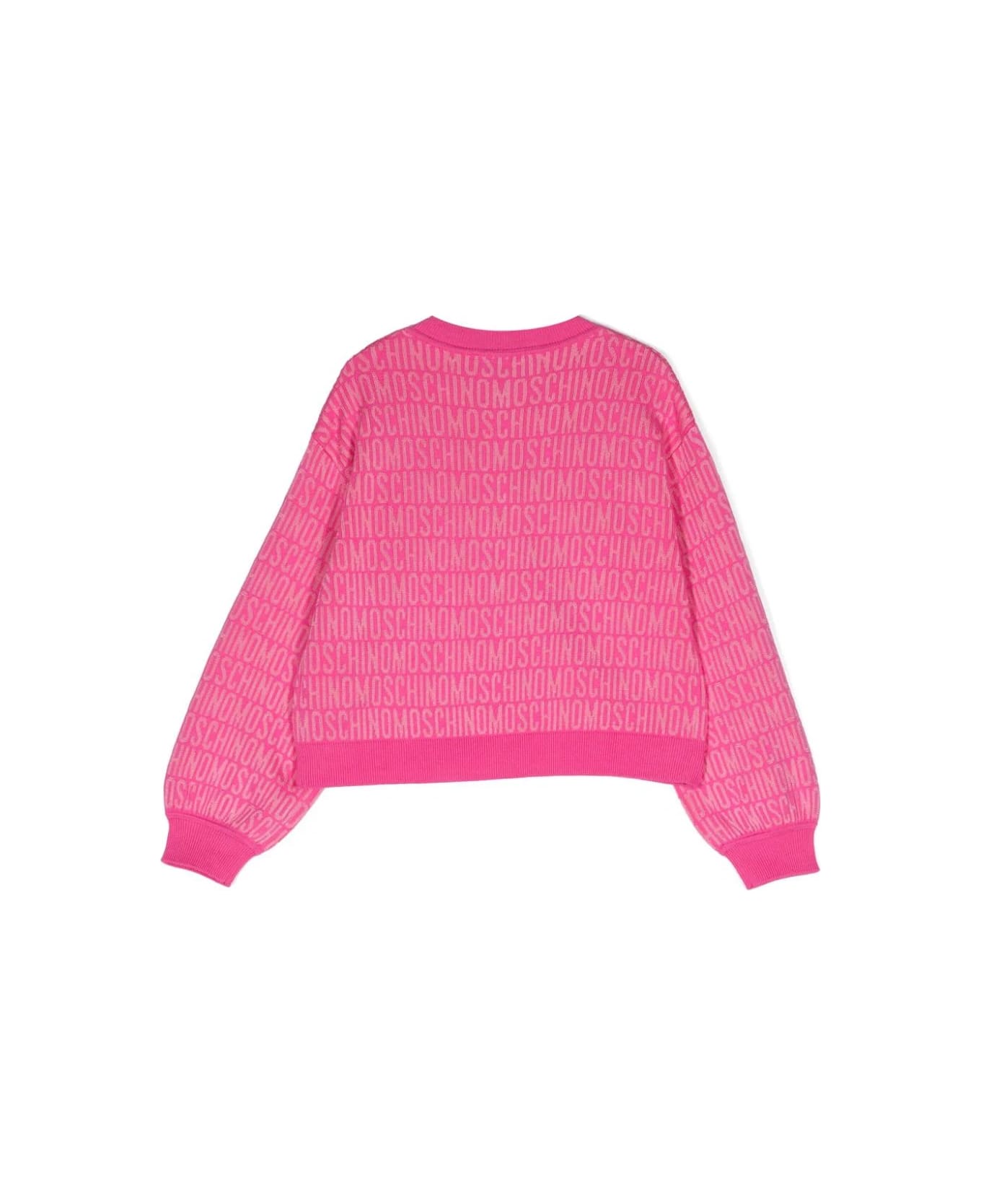 Moschino Fuchsia Cardigan With All-over Logo - Pink