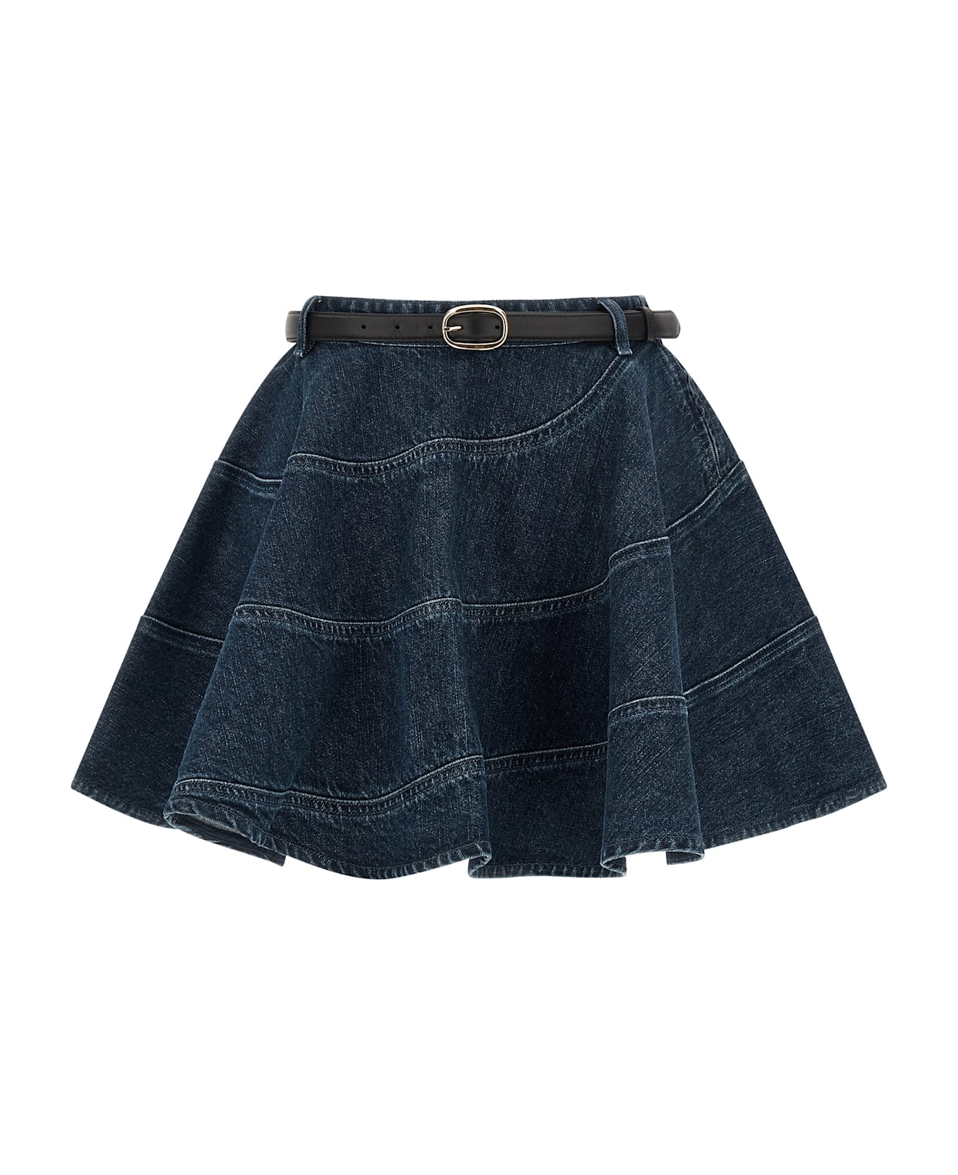 self-portrait 'flared Denim Mini' Skirt - Blue