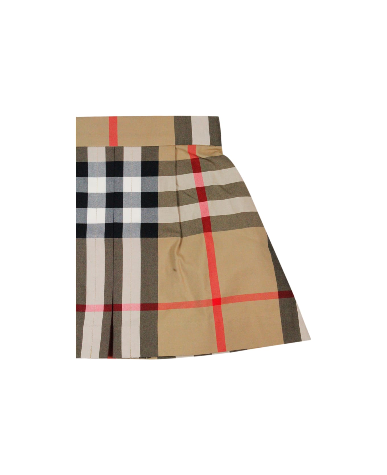 Burberry Skirt In Cotton Jersey With Elastic Waistband In Classic Check With Front Pleat - Check Beige ボトムス