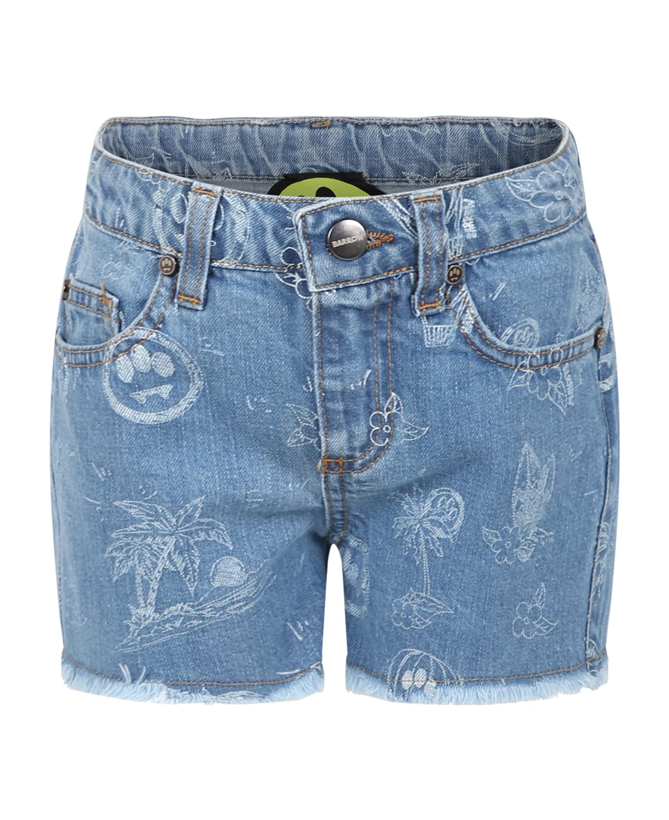 Barrow Light Blue Shorts For Girl With Logo And Iconic Smiley - Denim