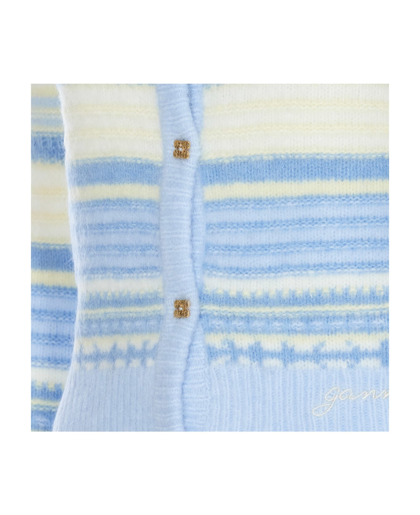 Ganni Blue Striped Soft Wool Cardigan - Blue