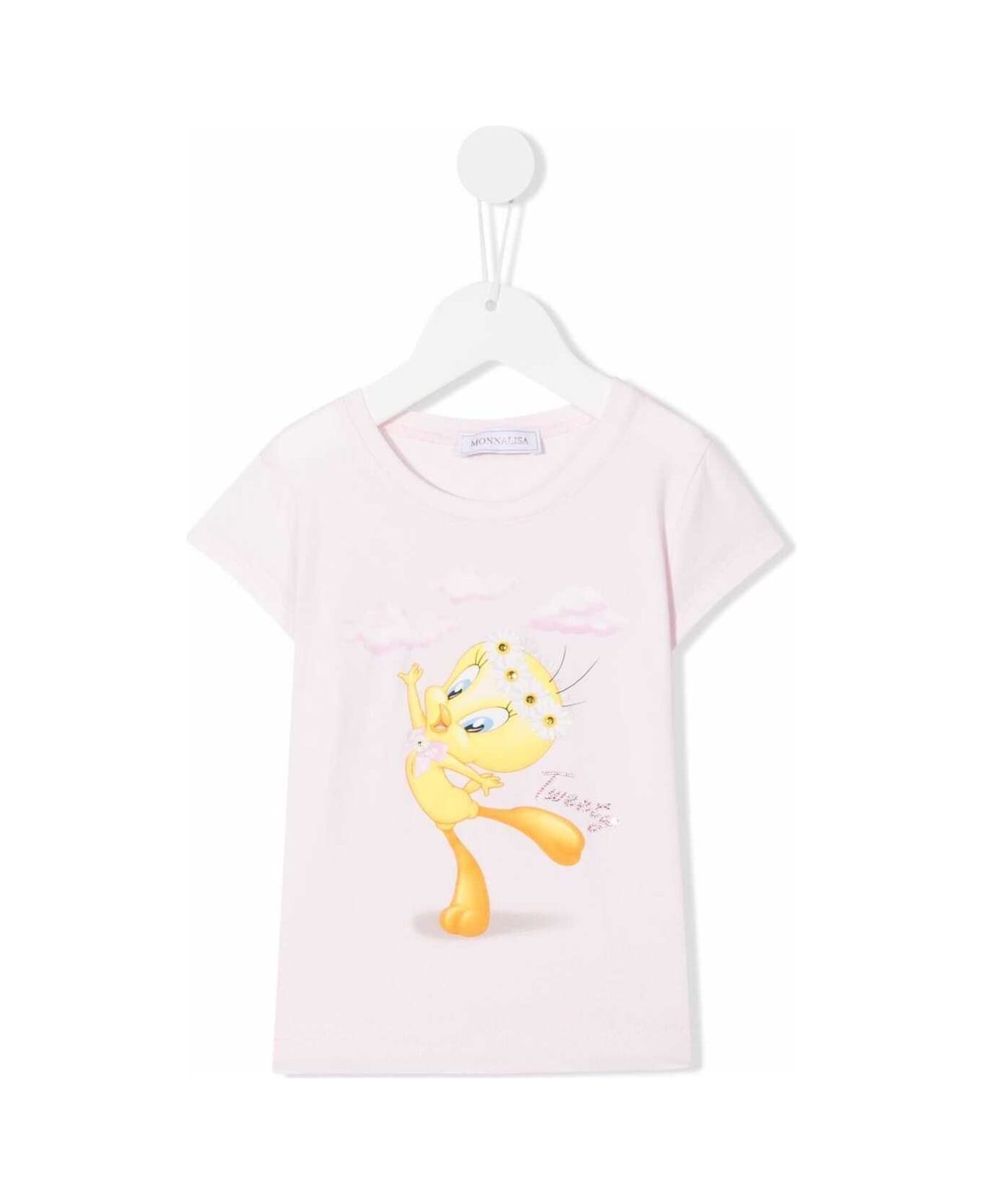 Monnalisa Pink Cotton T-shirt With Tweety Print - Pink
