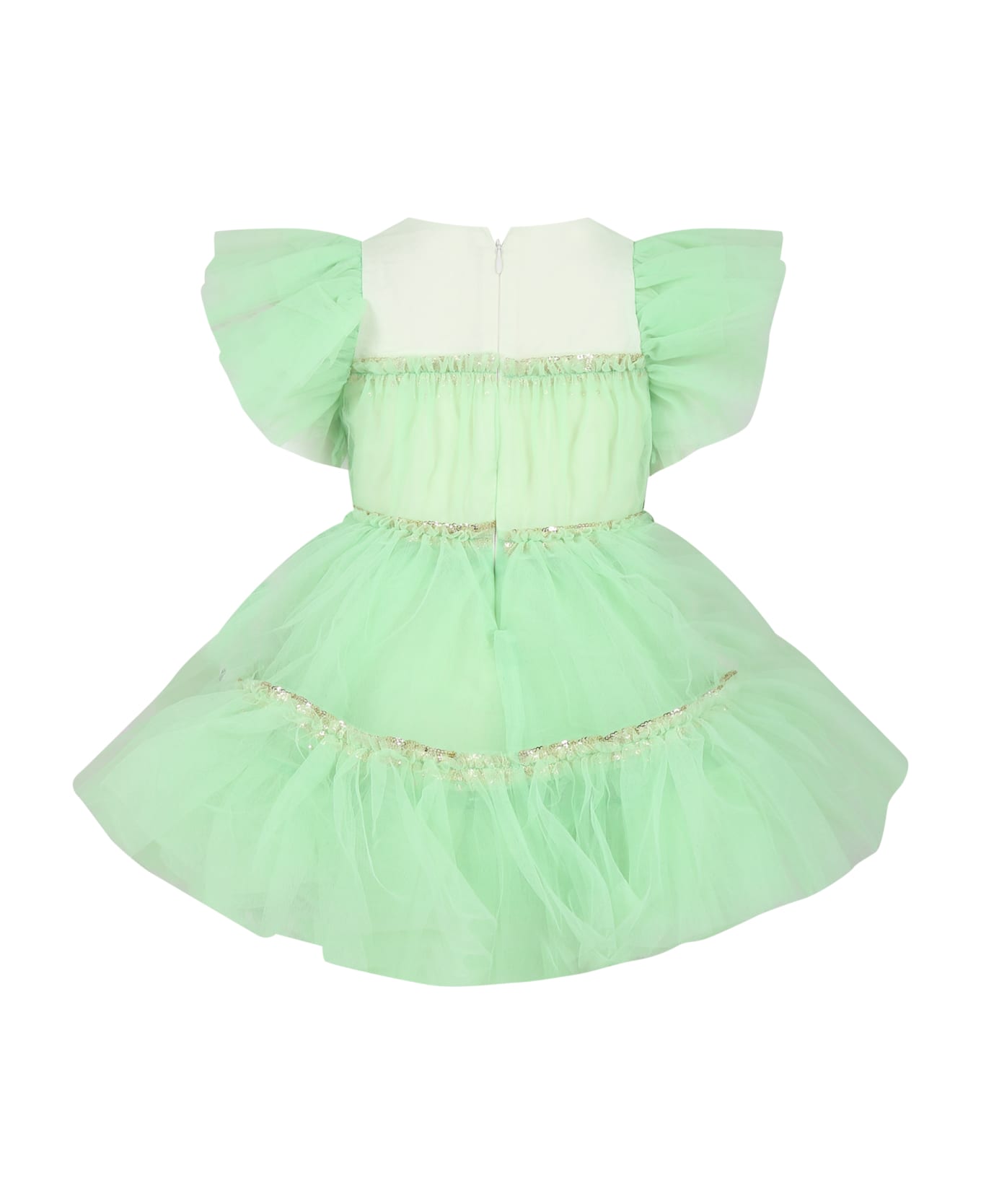 Billieblush Green Tulle Dress For Girl - Green ワンピース＆ドレス
