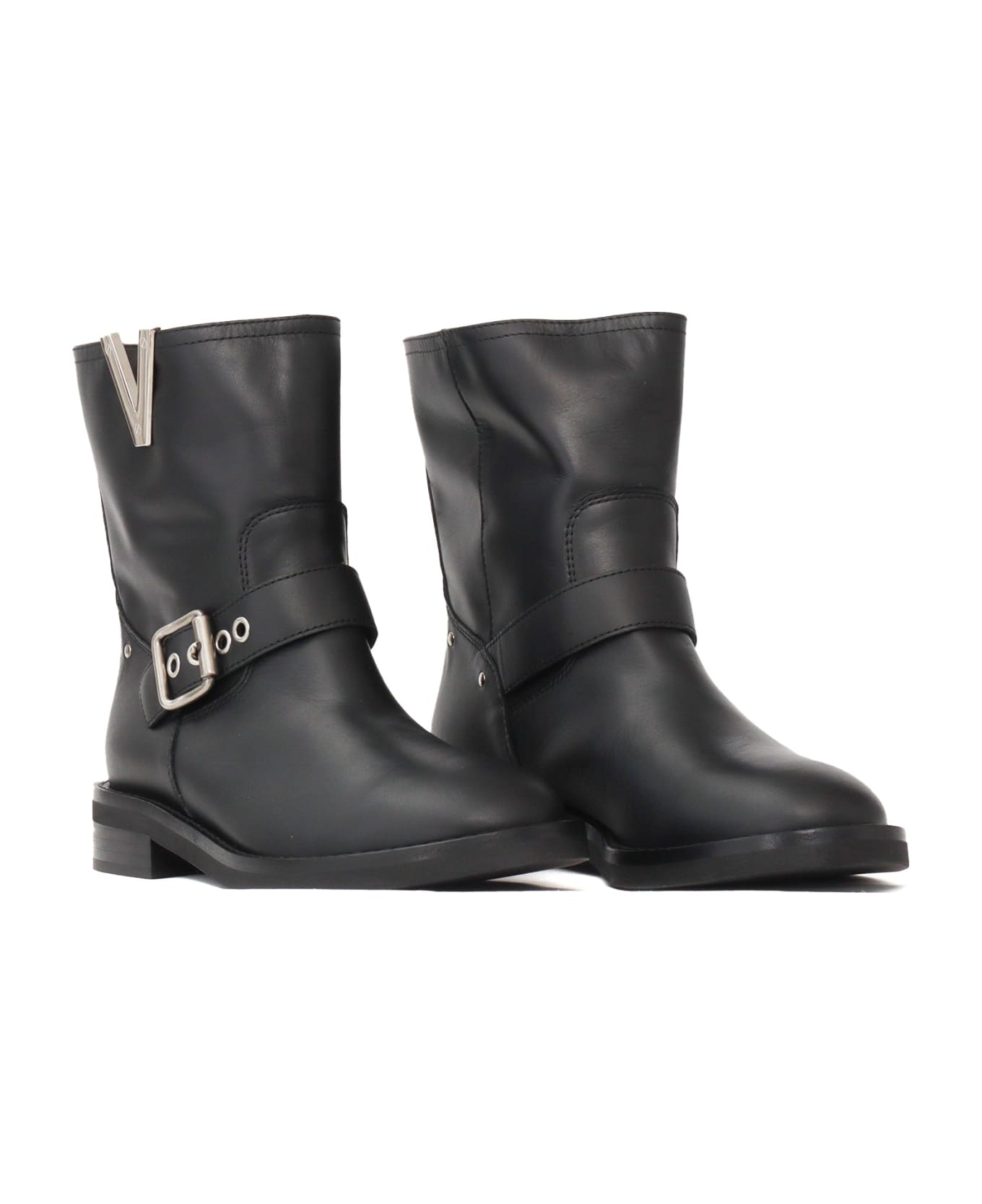 Via Roma 15 Nickel Buckel Boots - BLACK