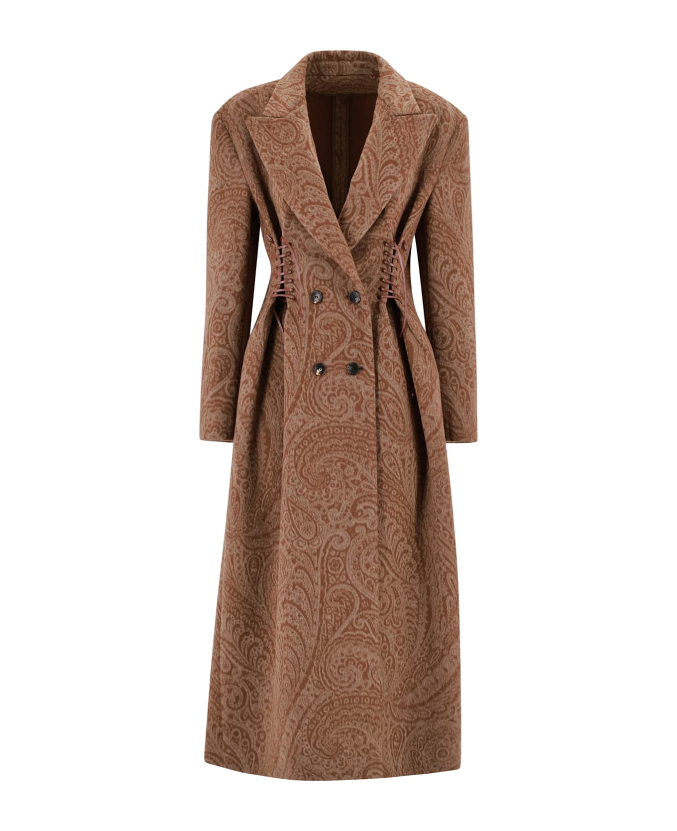 Etro Long Wool Coat With Paisley Pattern