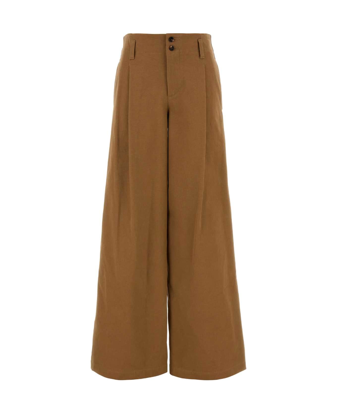 Chloé Brown Cotton Wide-leg Pant - MUSTARDBROWN