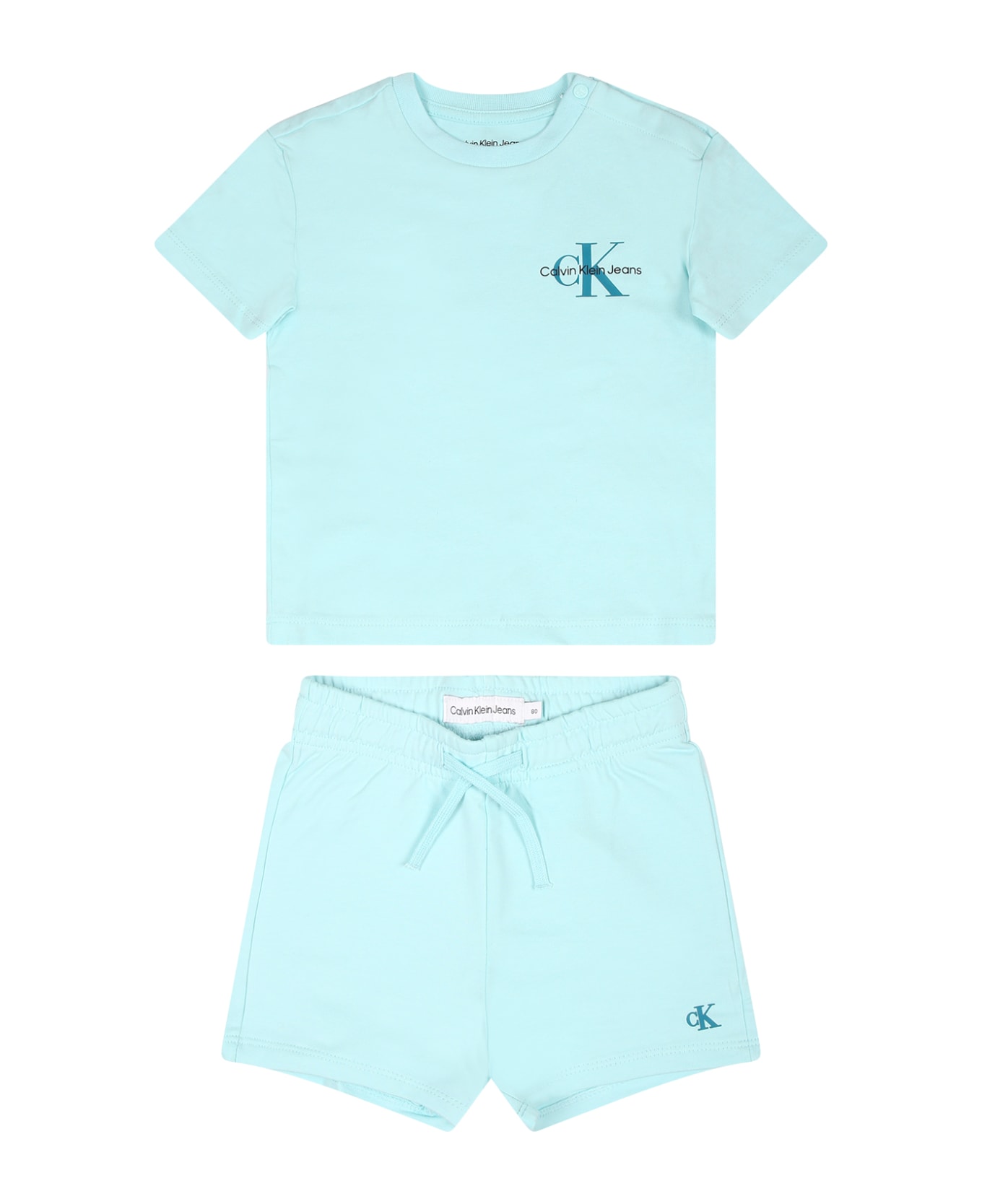 Calvin Klein Light Blue Suit For Babykids With Logo - Light Blue