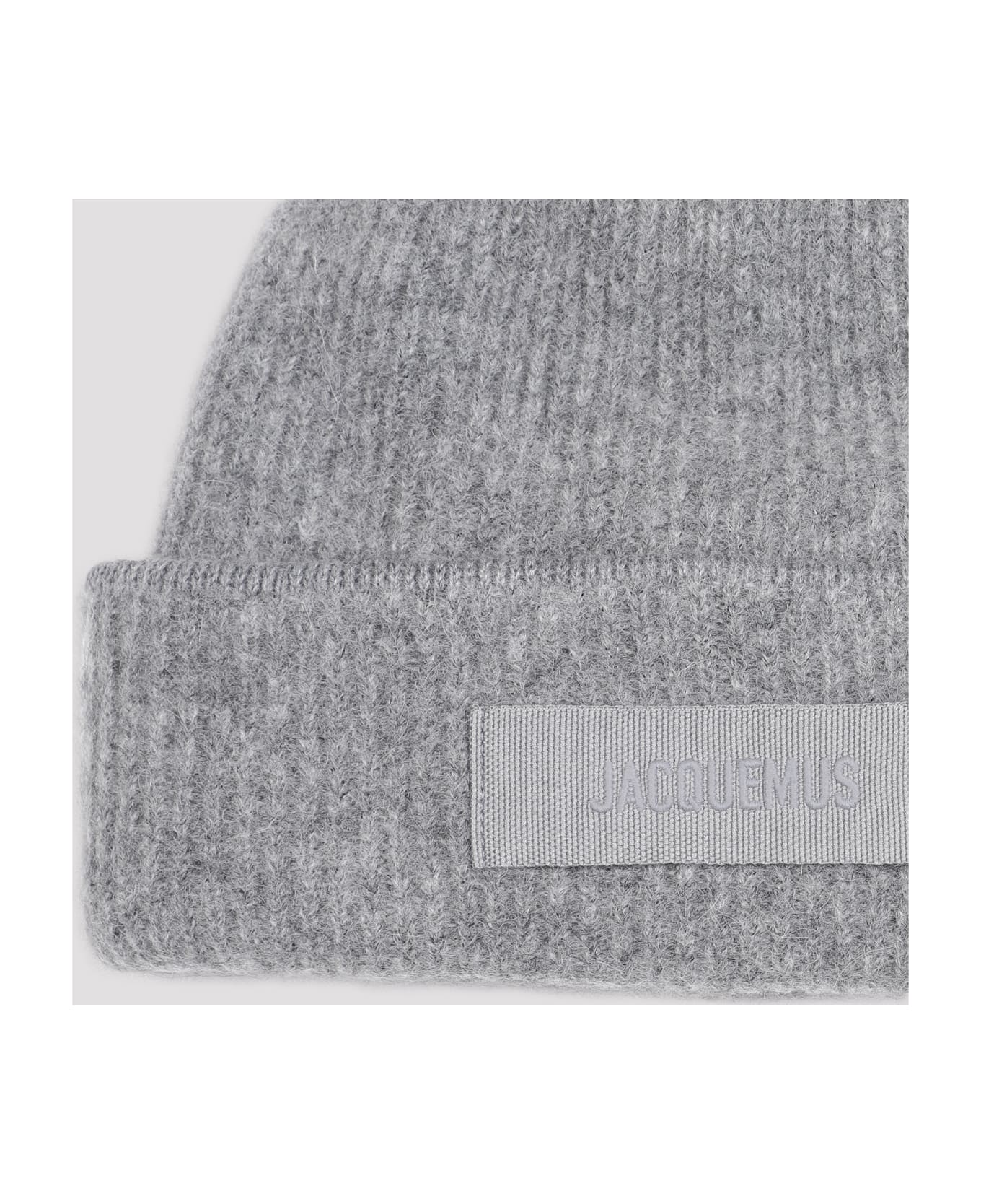 Jacquemus Logo Patch Ribbed Beanie - Dark Grey