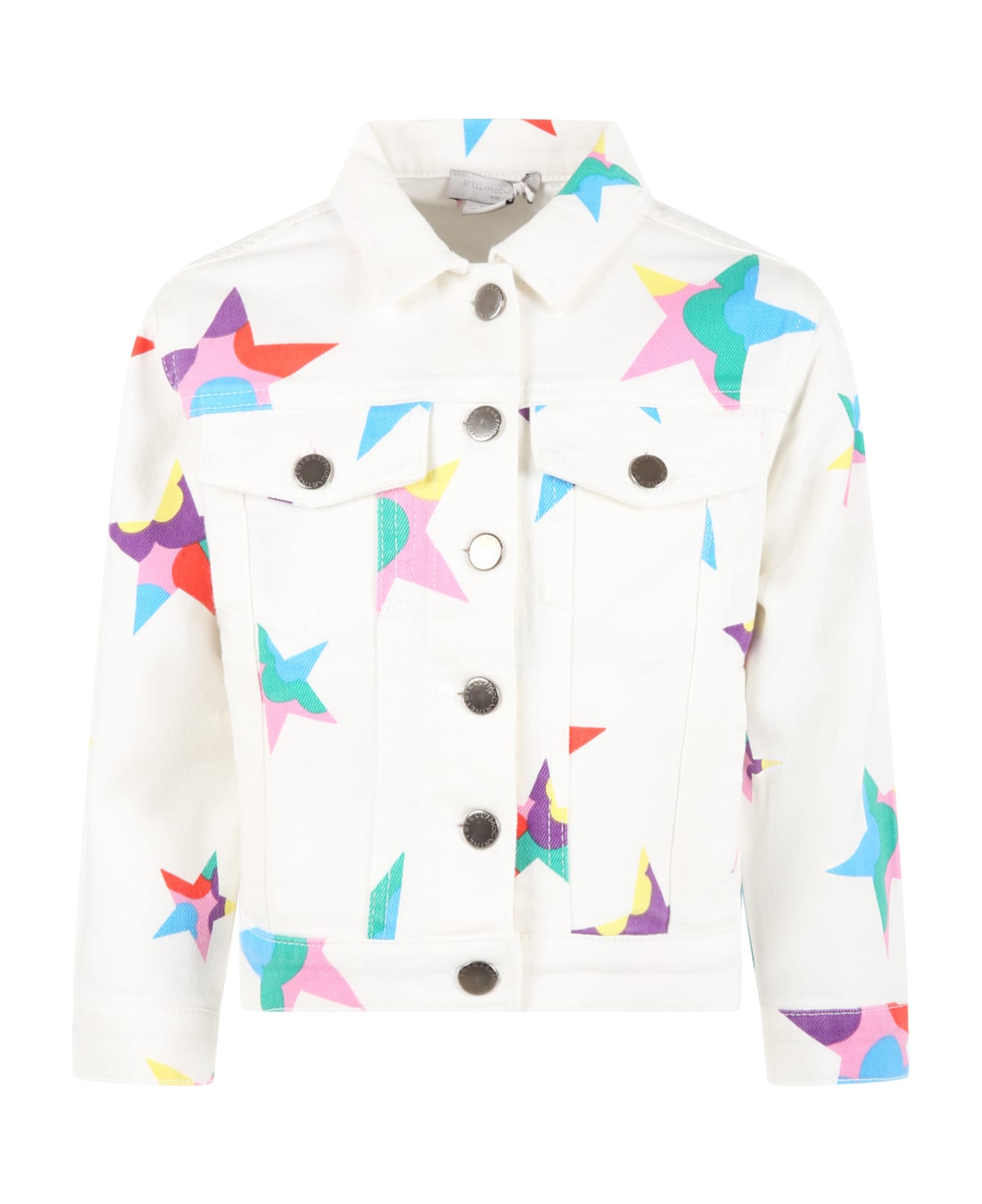 Stella McCartney Kids White Jacket For Girl With Colorful Stars - White