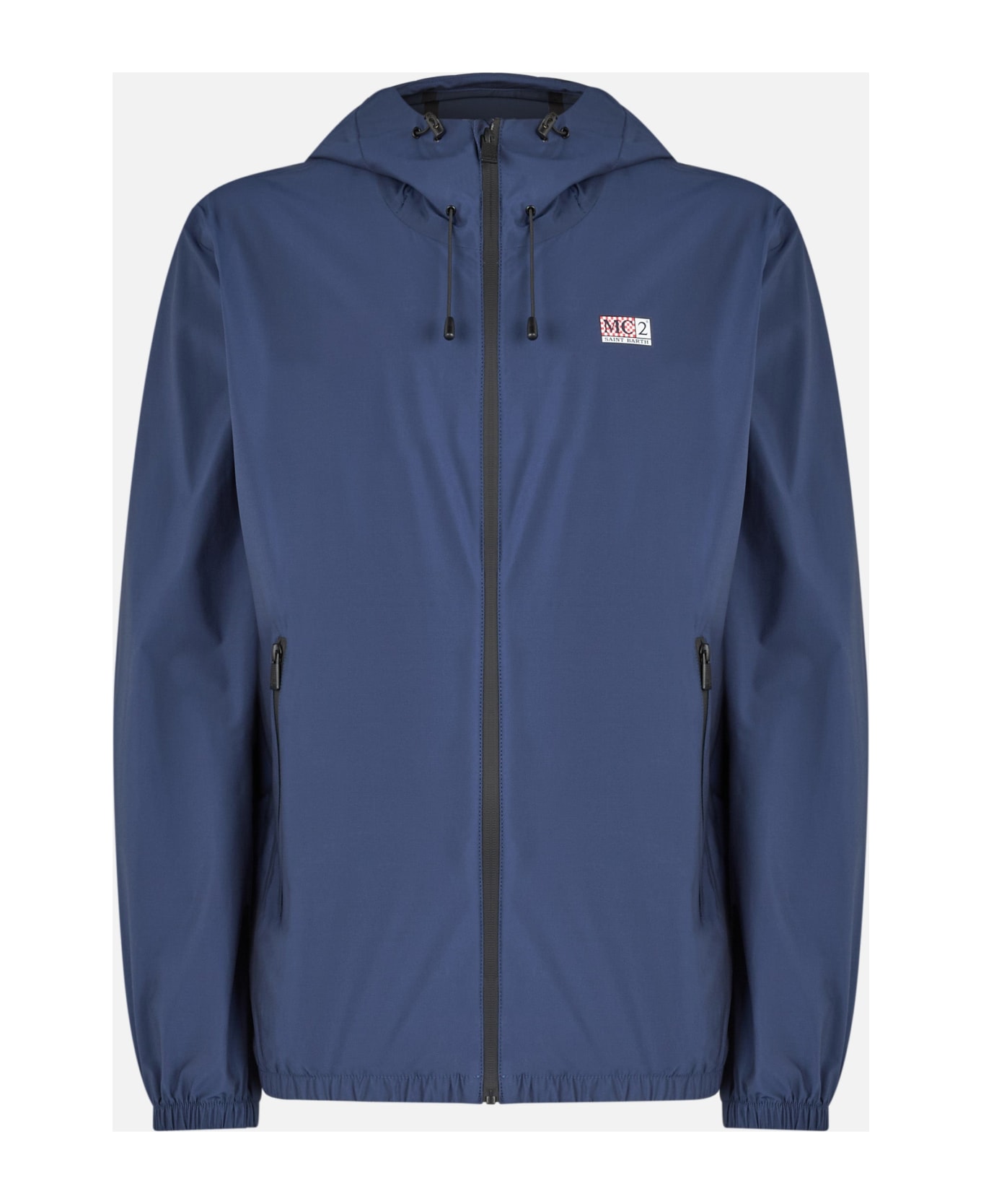 MC2 Saint Barth Man Hooded Lightweight Navy Blue Fabric Windbreaker Sloop - BLUE
