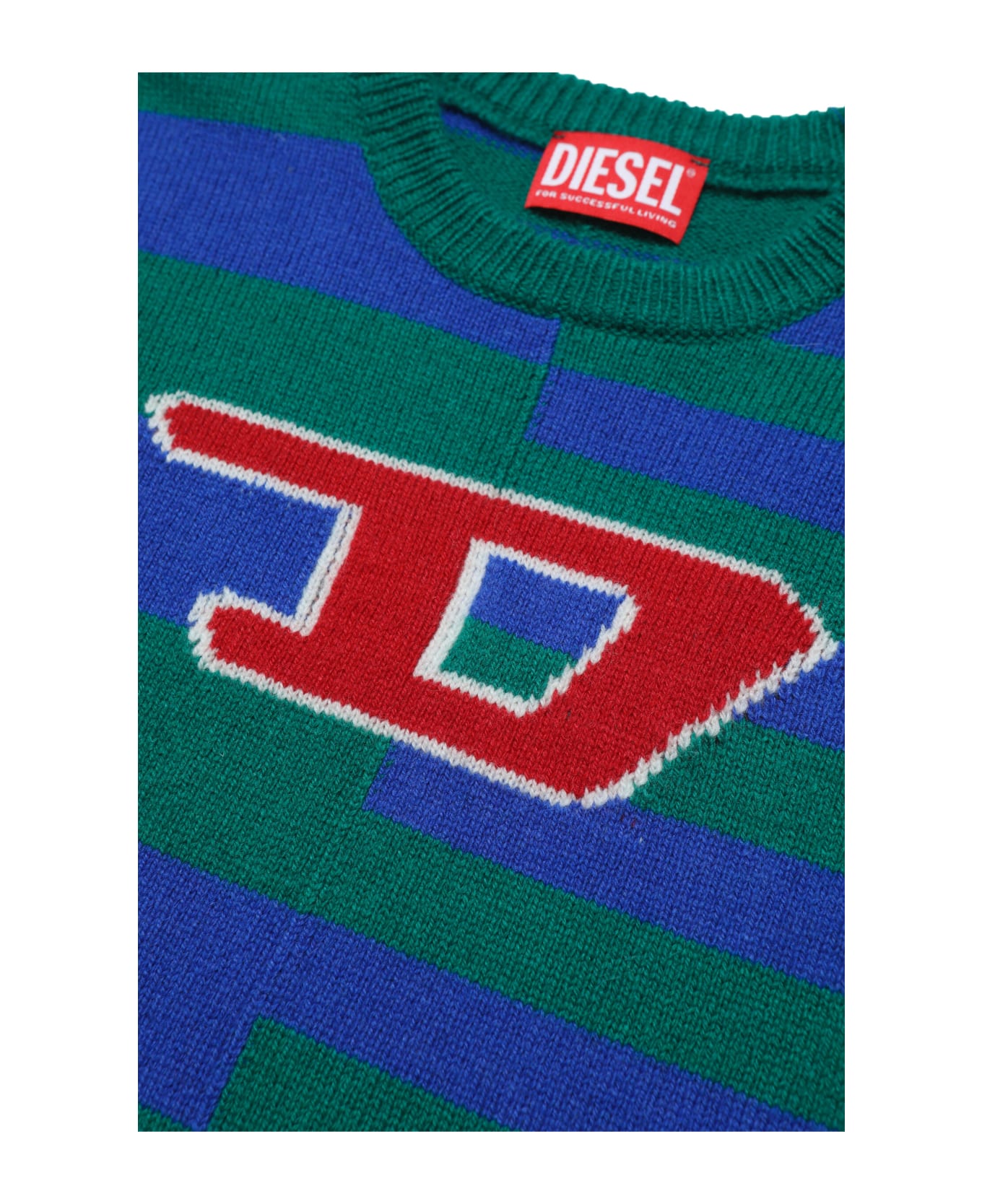 Diesel Kemply Knitwear Wool-blend Striped Logo Sweater - Verde