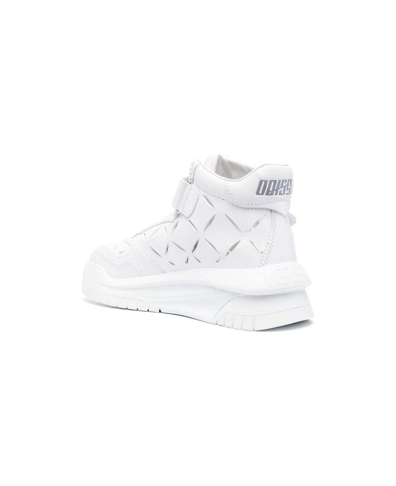 Versace High Top Odyssey Sneakers In White Leather Man - White