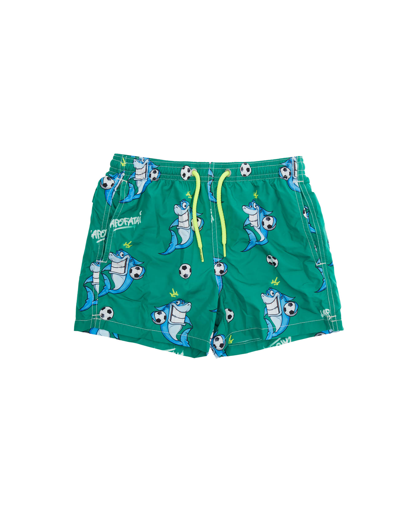 MC2 Saint Barth 
jean Lighting
 Green Swim Shorts With Elastic Drawstring Waist And All-over Print In Tech Fabric Boy - Green