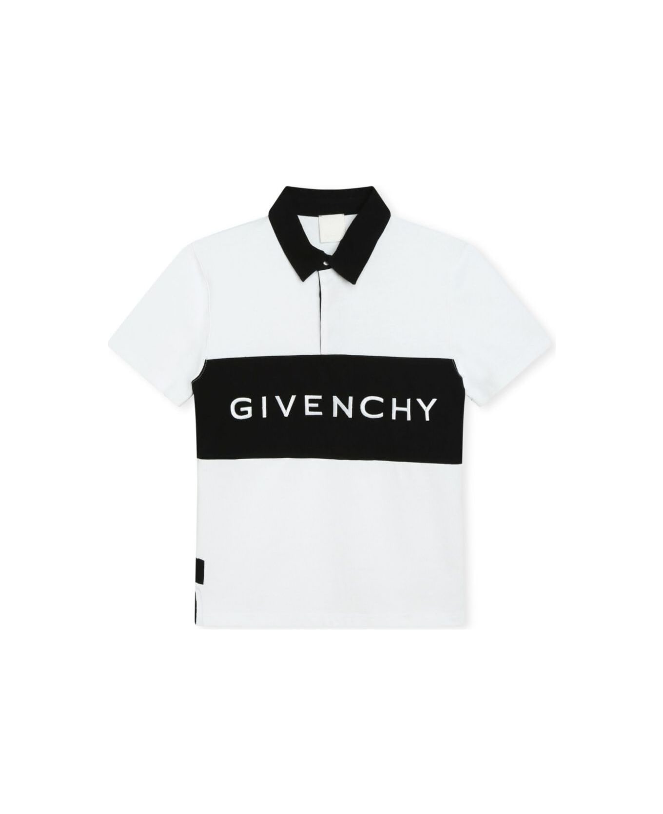 Givenchy White And Black Polo Shirt With Logo Detail In Cotton Boy - White
