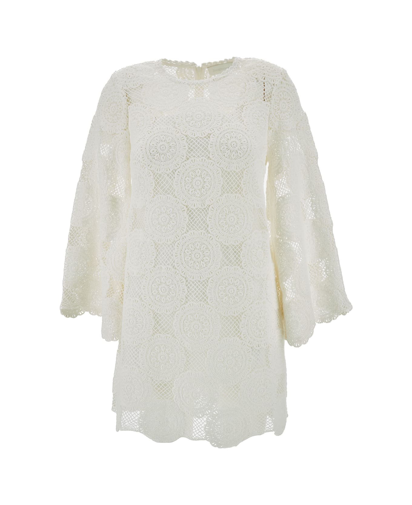 Zimmermann Mini White Dress With Long Sleeves And Slip In Guipure Lace Woman - White