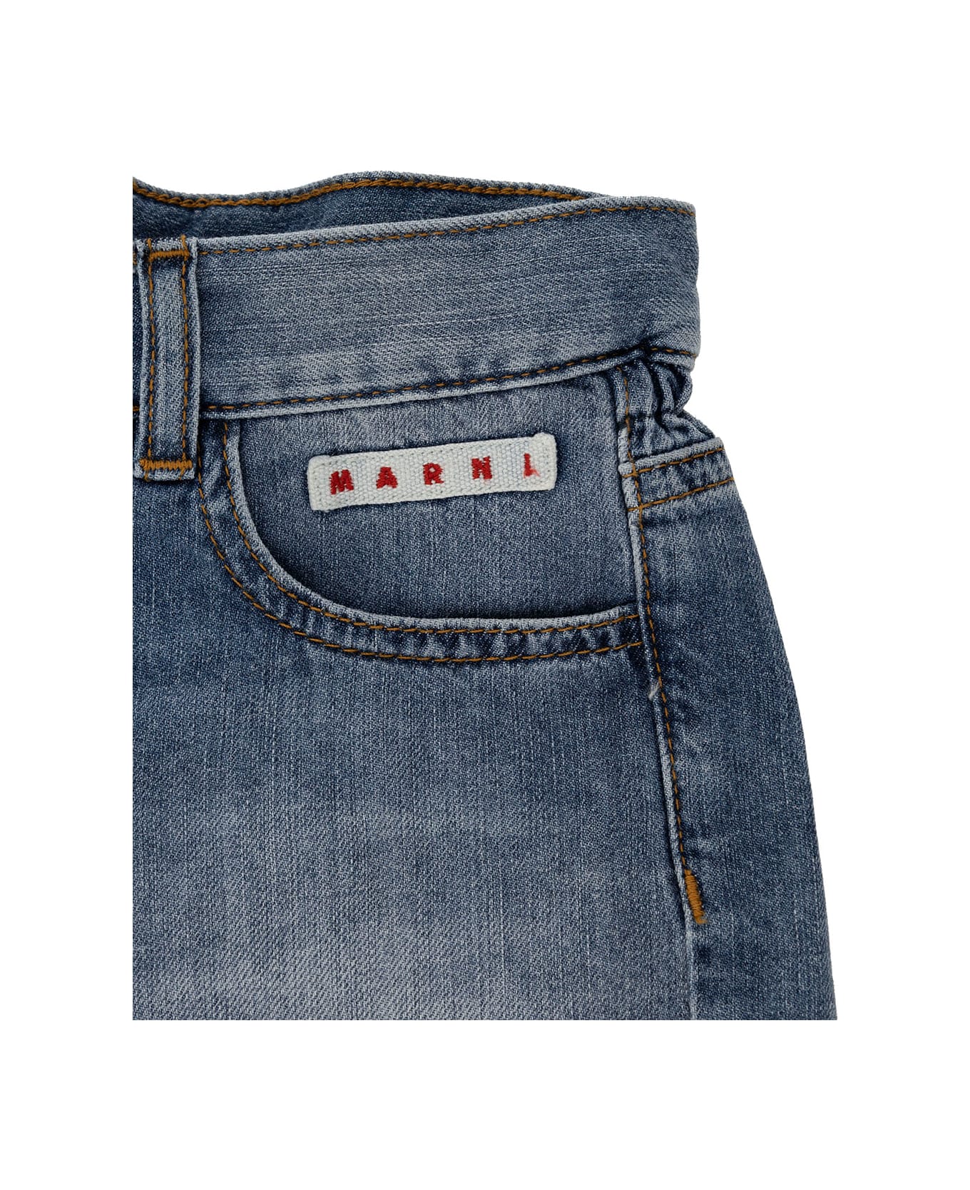 Marni Light Blue Shorts With Logo Patch In Cotton Denim Girl - Blu