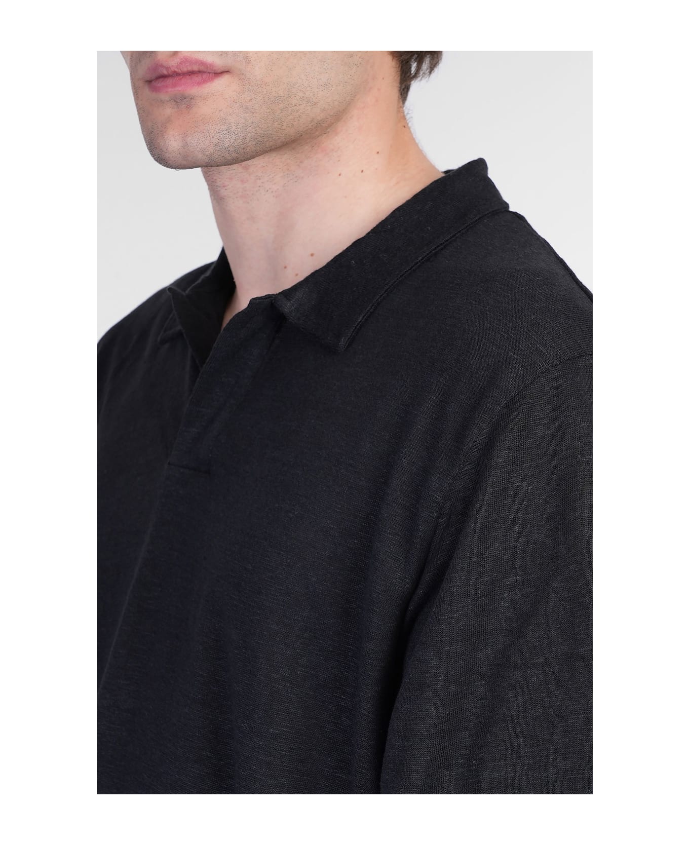MC2 Saint Barth Fraser Polo In Black Linen - black