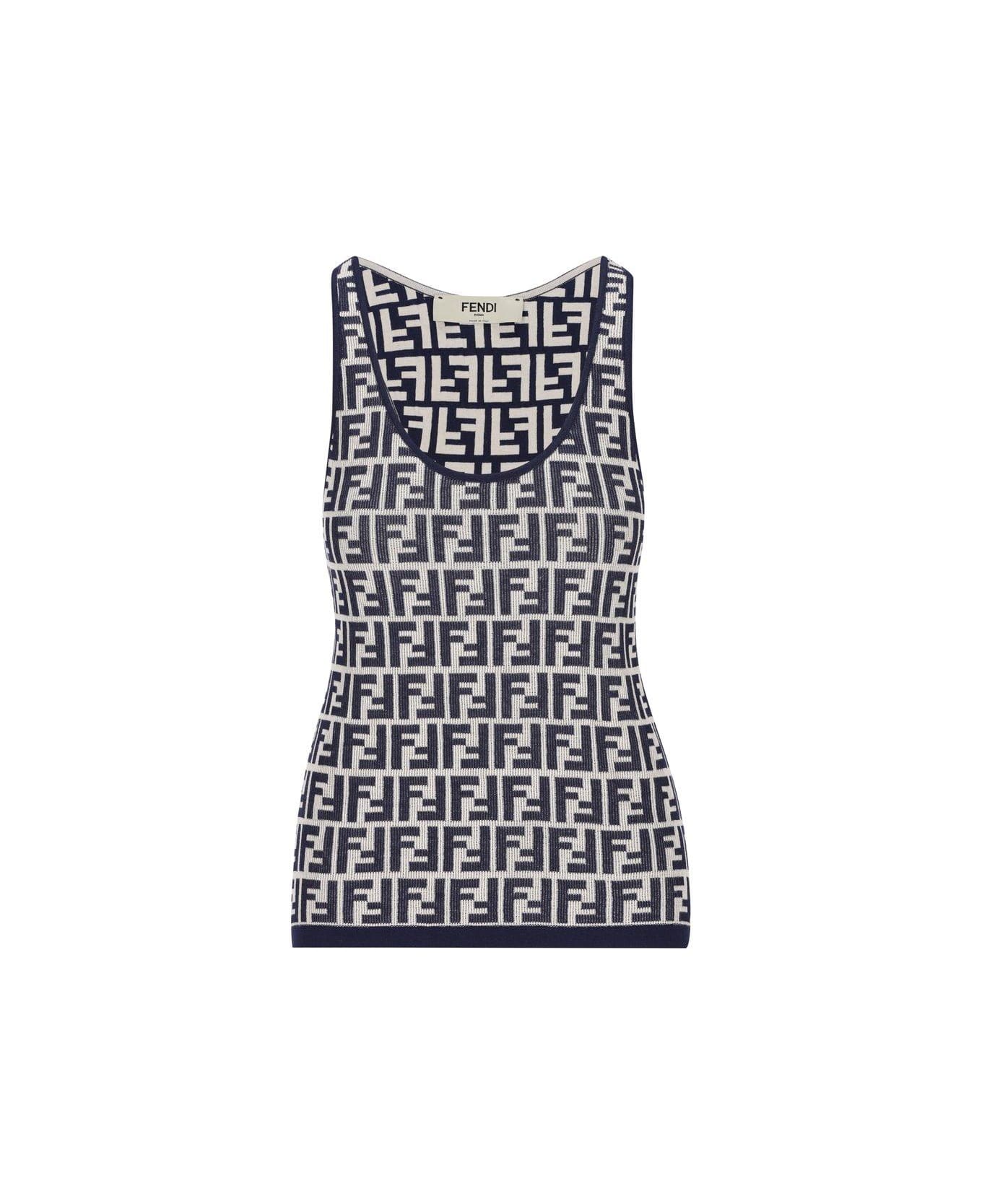 Fendi Ff Jacquard Ribbed Tank Top - Blue