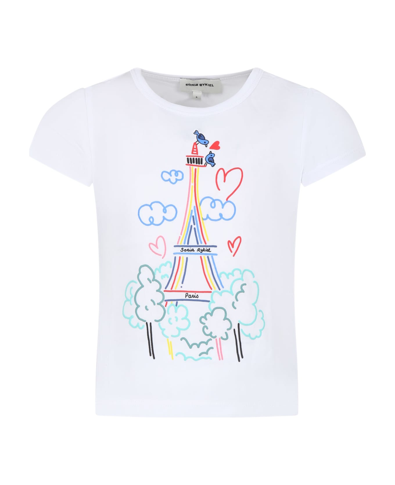 Rykiel Enfant White T-shirt For Girl With Tour Eiffel Print - White
