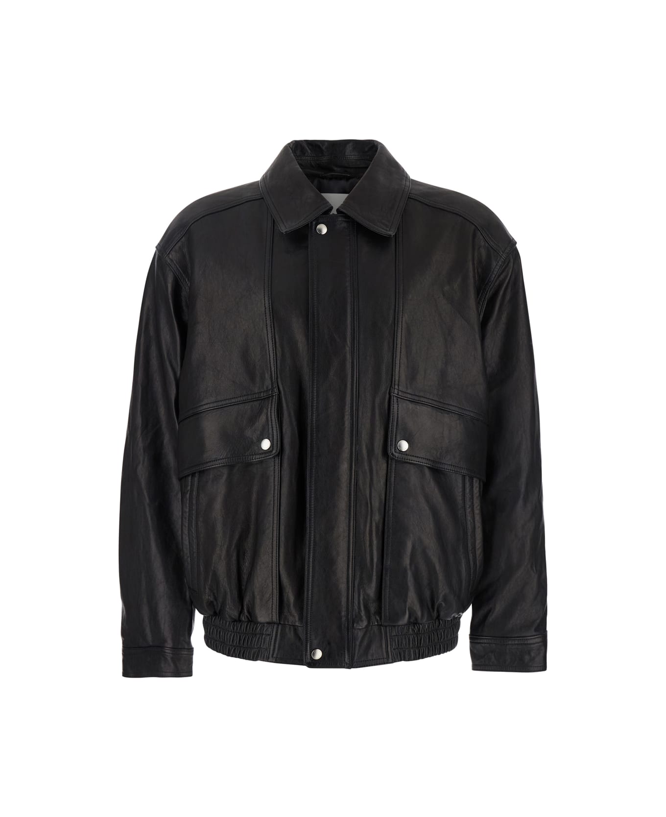 Dunst Black Jacket With Pockets On The Front And Elastic Hem In Leather Man - Black