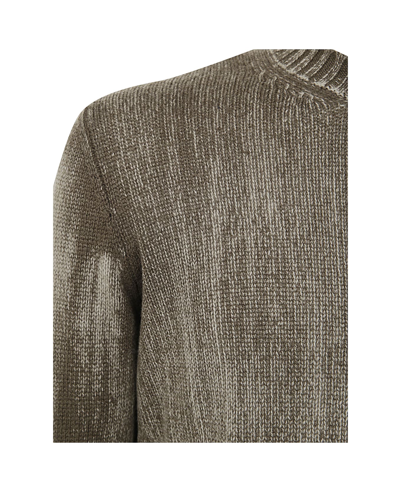 Avant Toi Tonal Effect Round Neck Off Gauge Pullover - Desert Moss