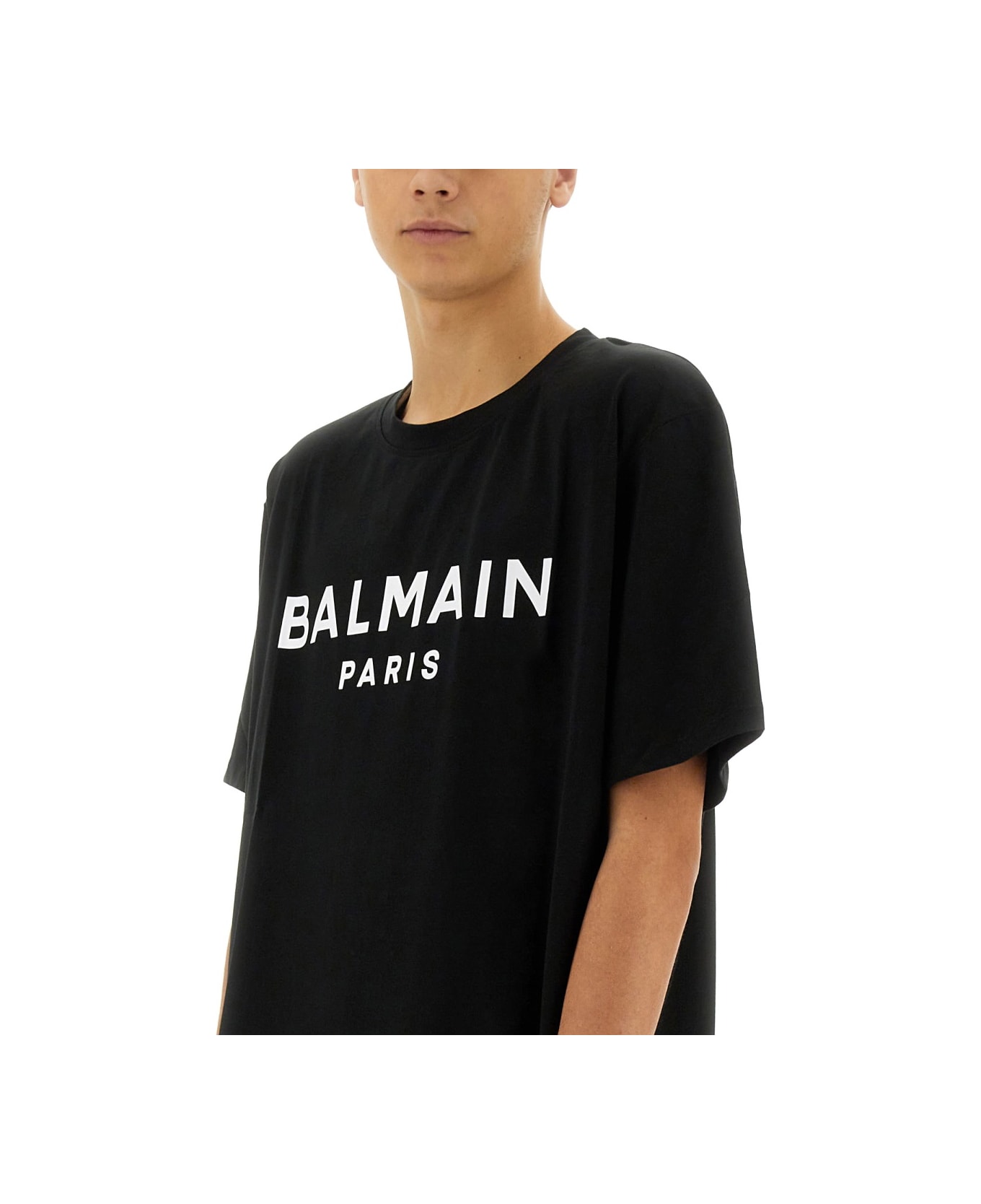 Balmain T-shirt With Logo - Eab Noir Blanc