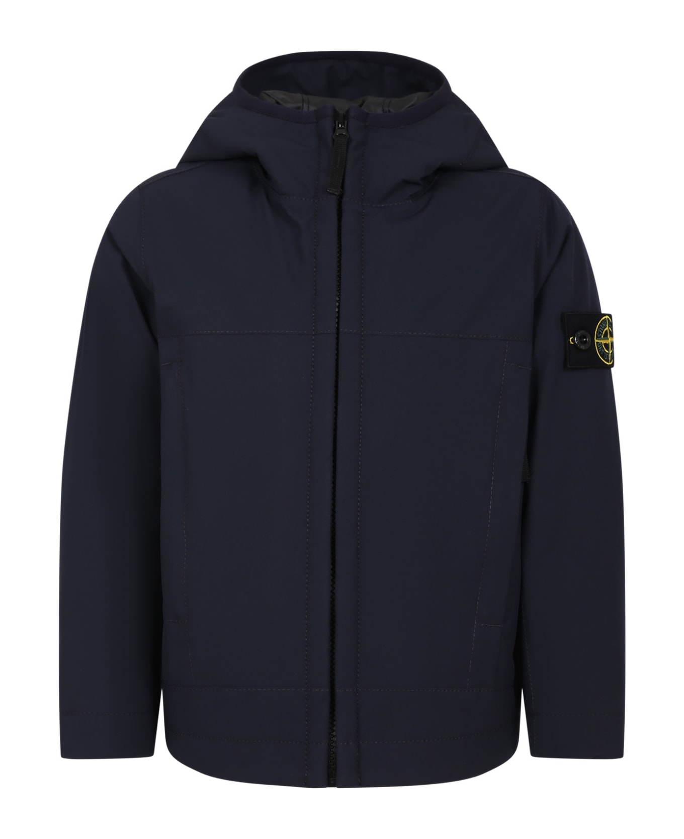 Stone Island Junior Blue Jacket For Boy With Compass - Blue コート＆ジャケット
