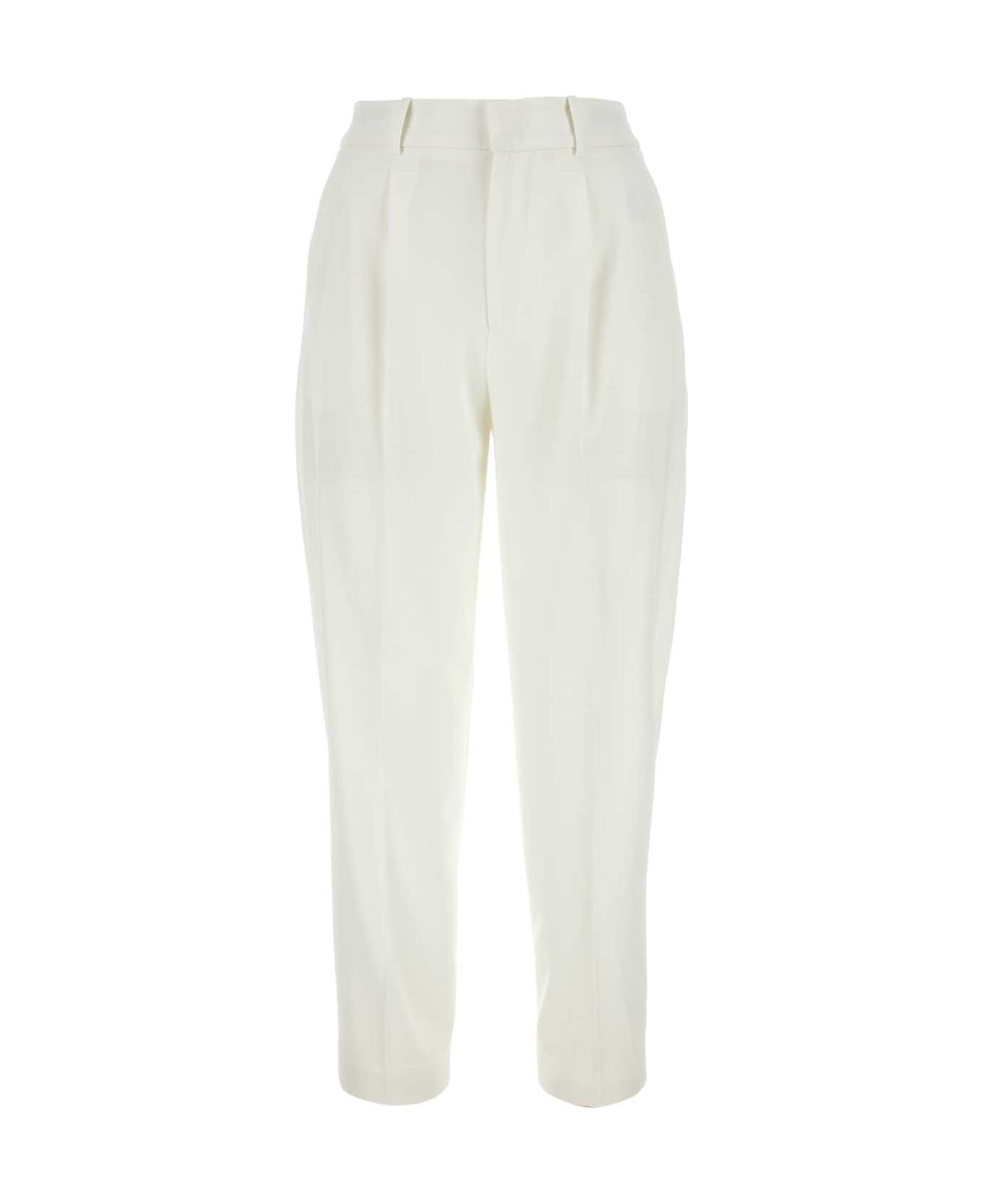 PT01 White Stretch Polyester Pant - BIANCO