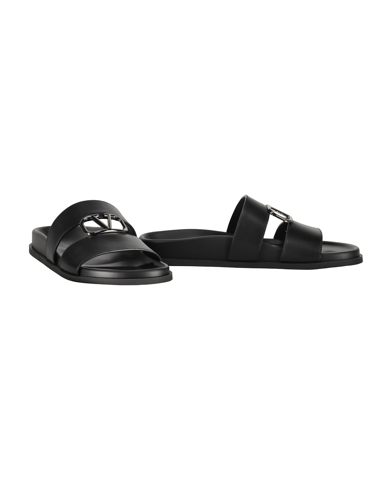 Valentino Garavani Leather Slides With Logo - black