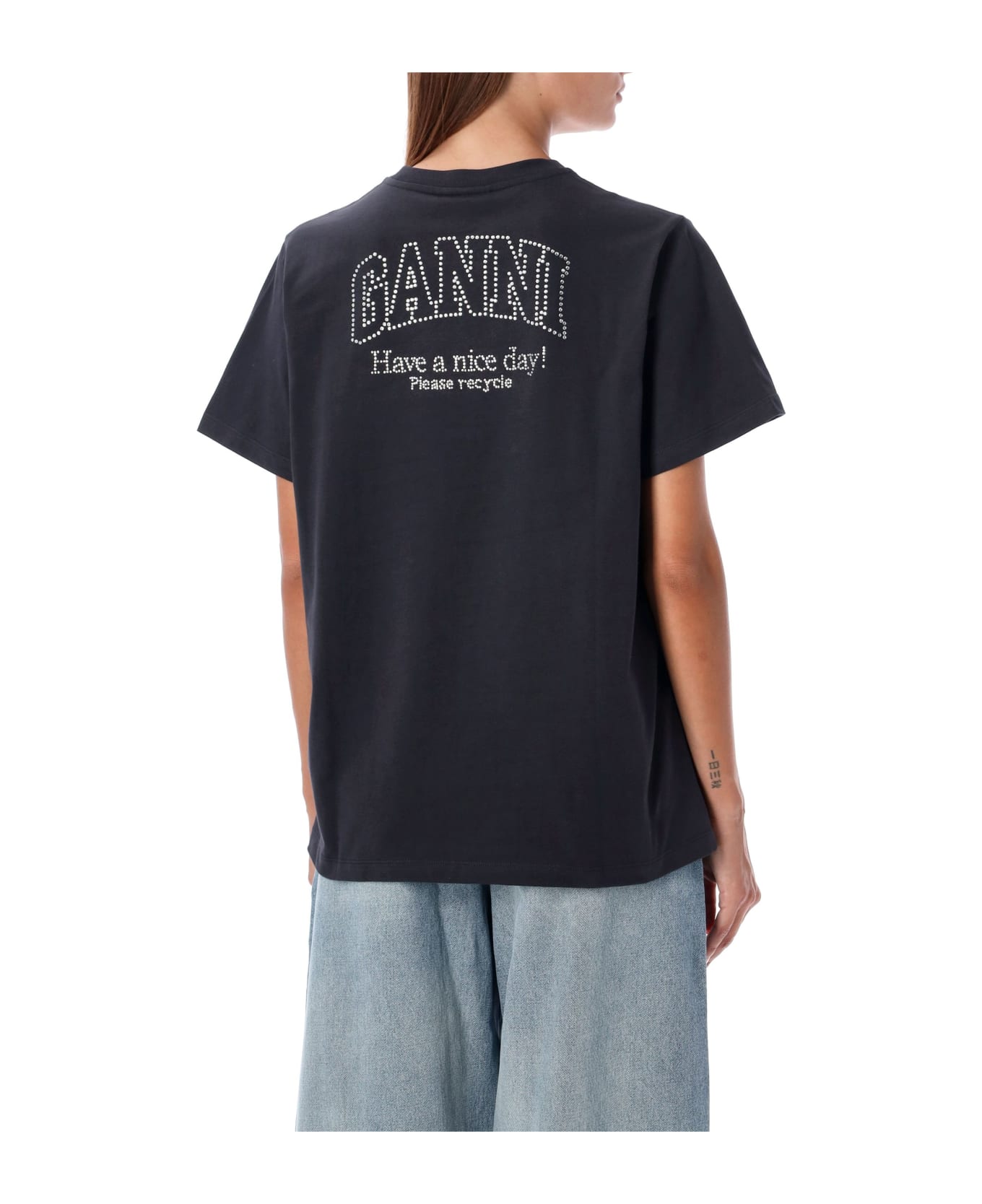 Ganni Basic Jersey Rhinestone T-shirt - PHANTOM