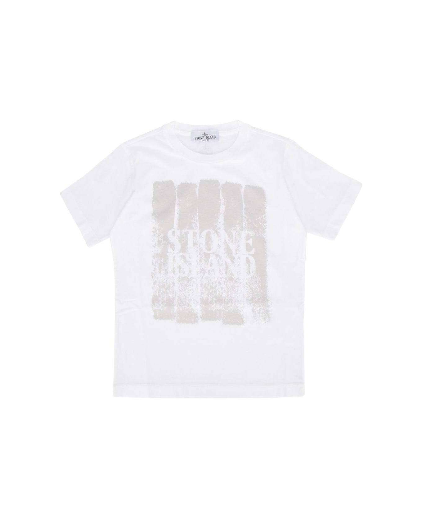 Stone Island Junior Logo Printed Crewneck T-shirt - Bianco