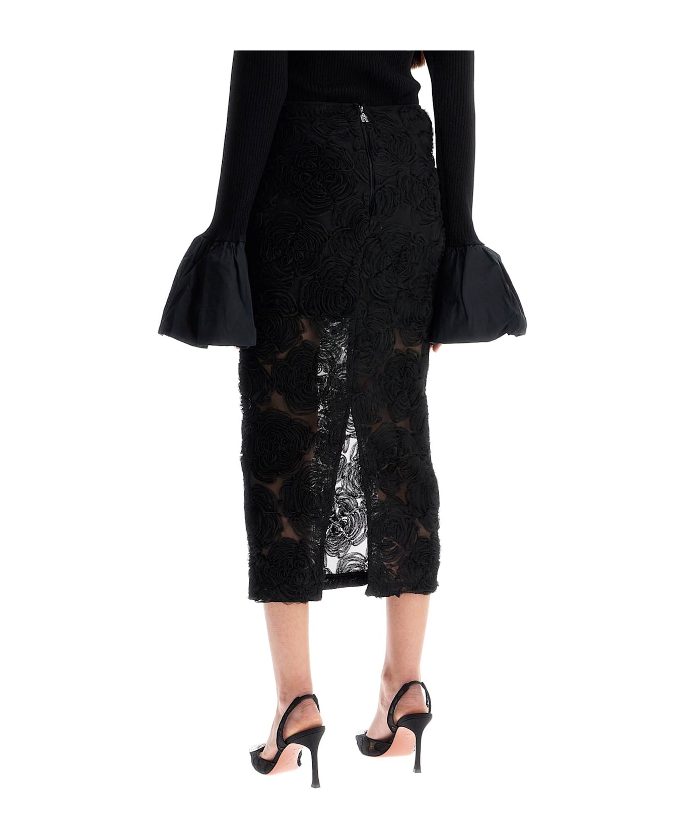 Rotate by Birger Christensen Flower Mesh Pencil Skirt - BLACK (Black)